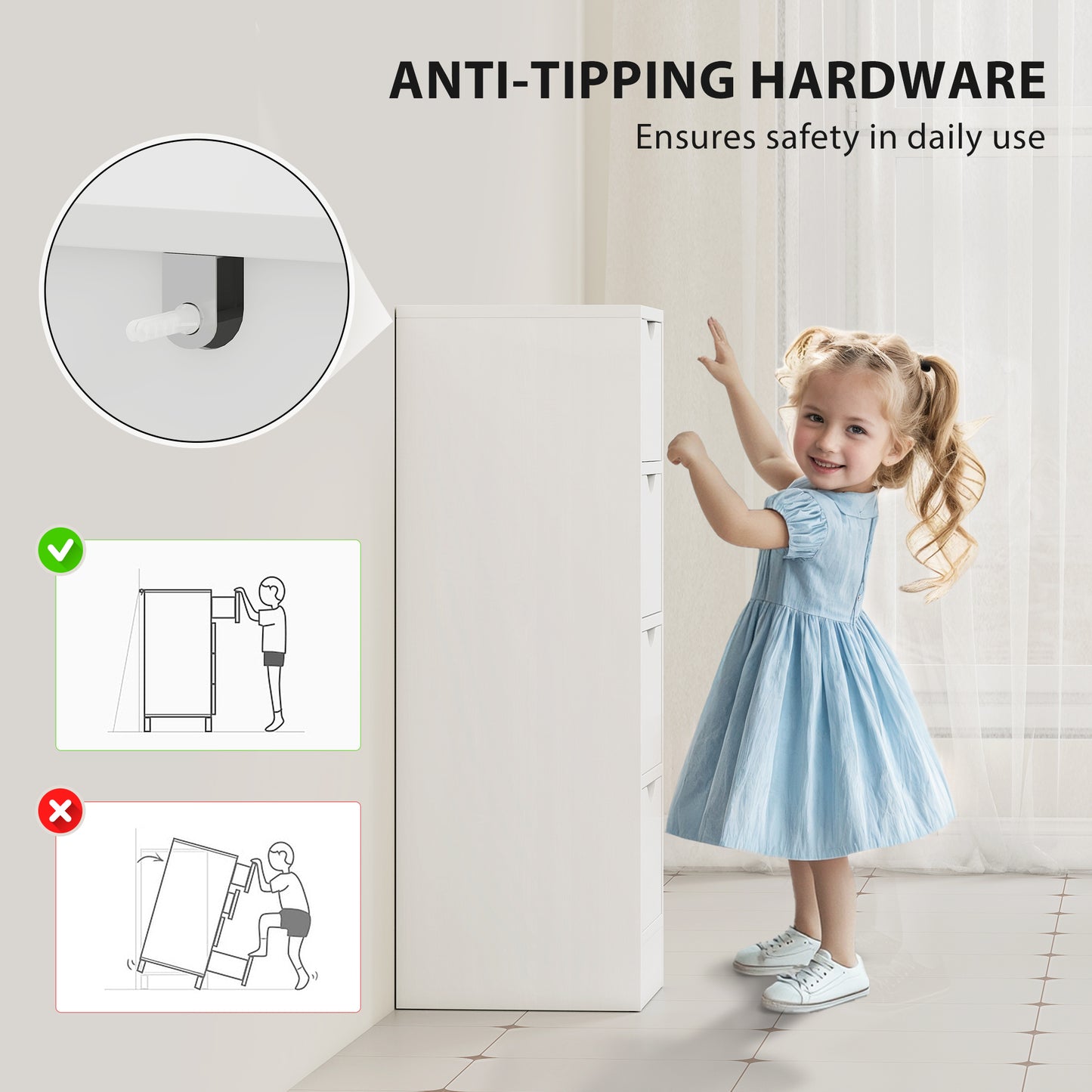 HOMCOM White 4 Drawer Bathroom Cabinet Freestanding Narrow Storage With Groove Handles For Small Spaces Nordic Style