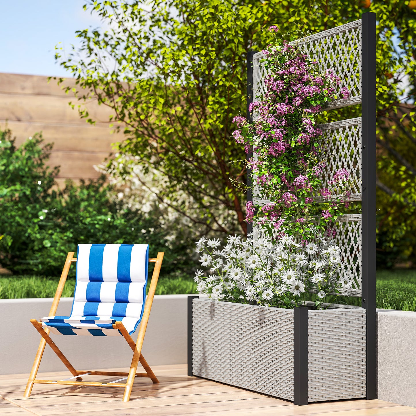 Outsunny Garden Planter Box With Trellis Liner For Climbing Plants Vegetables Flowers 90x35x148 Cm Mixed Grey