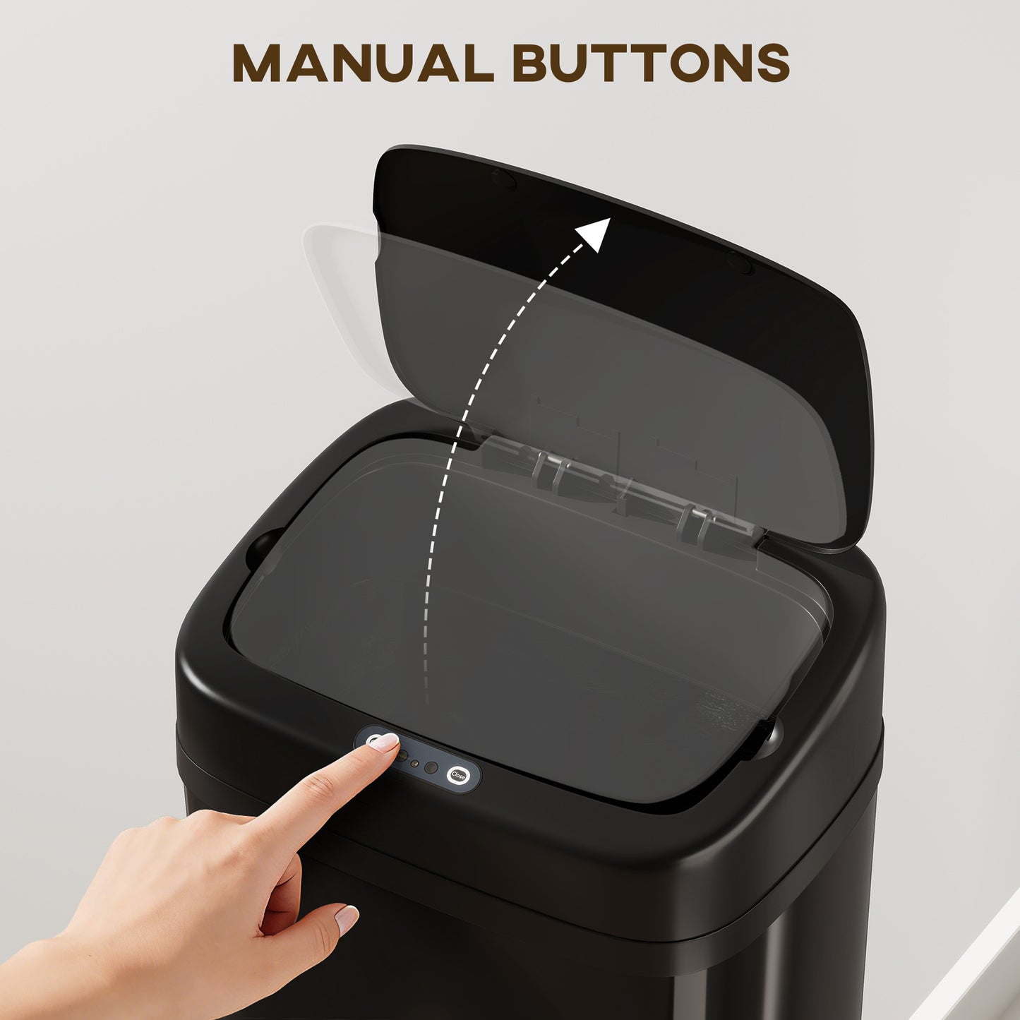HOMCOM 50L Stainless Steel Sensor Bin Black With Auto Open Lid And Manual Stay Open