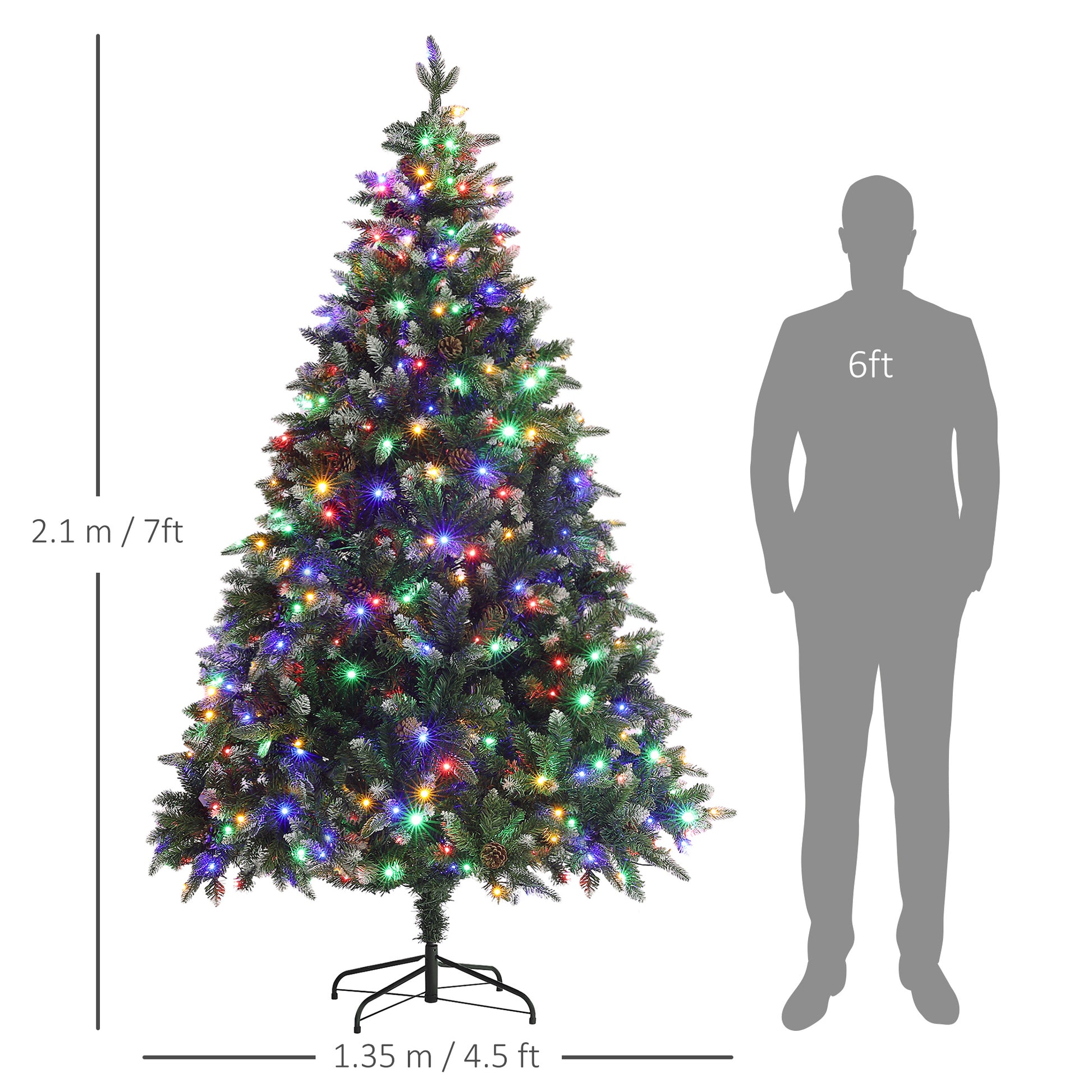 HCOMCOM 7ft Pre-Lit LED Artificial Christmas Tree with Dual Color Lights and 1466 Realistic Tips, Metal Base - Festive Green Decoration - ALL4U RETAILER LTD