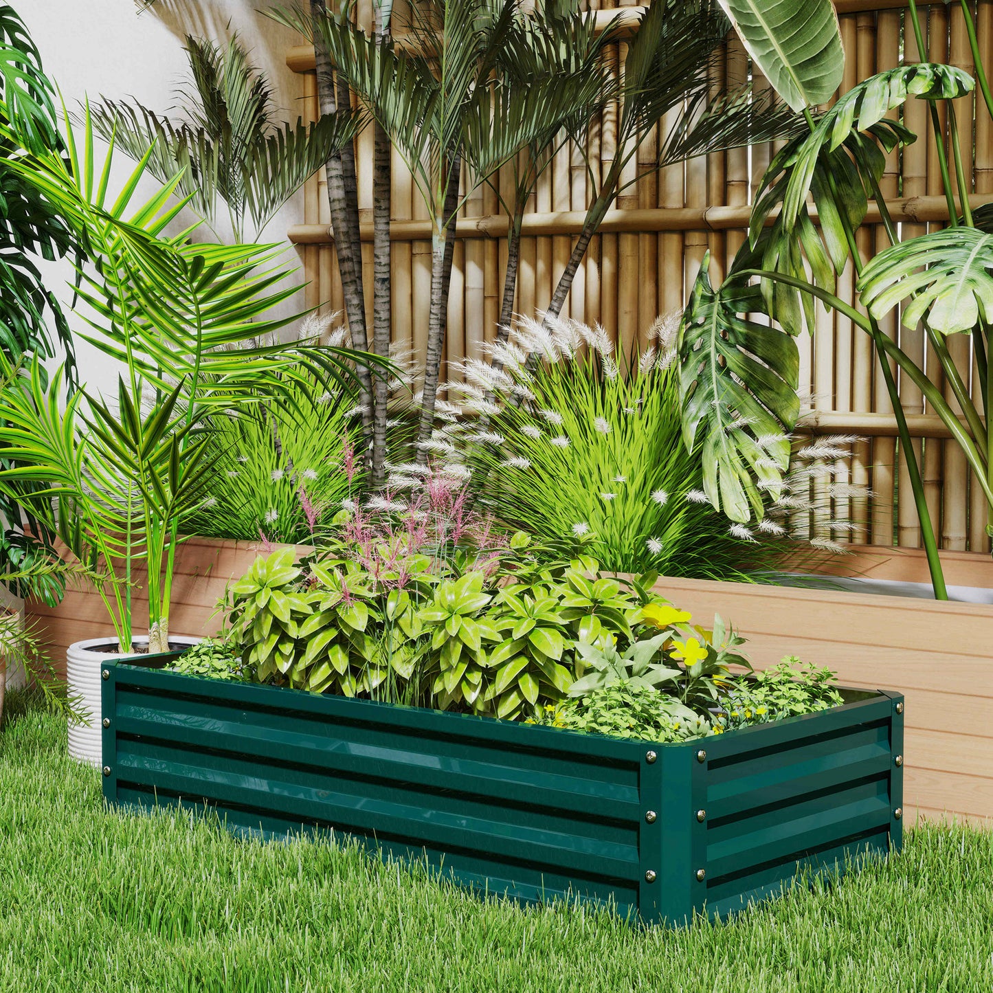 Outsunny Set Of 2 Raised Garden Beds Galvanised Outdoor Planters For Herbs And Vegetables For Patio Balcony Green