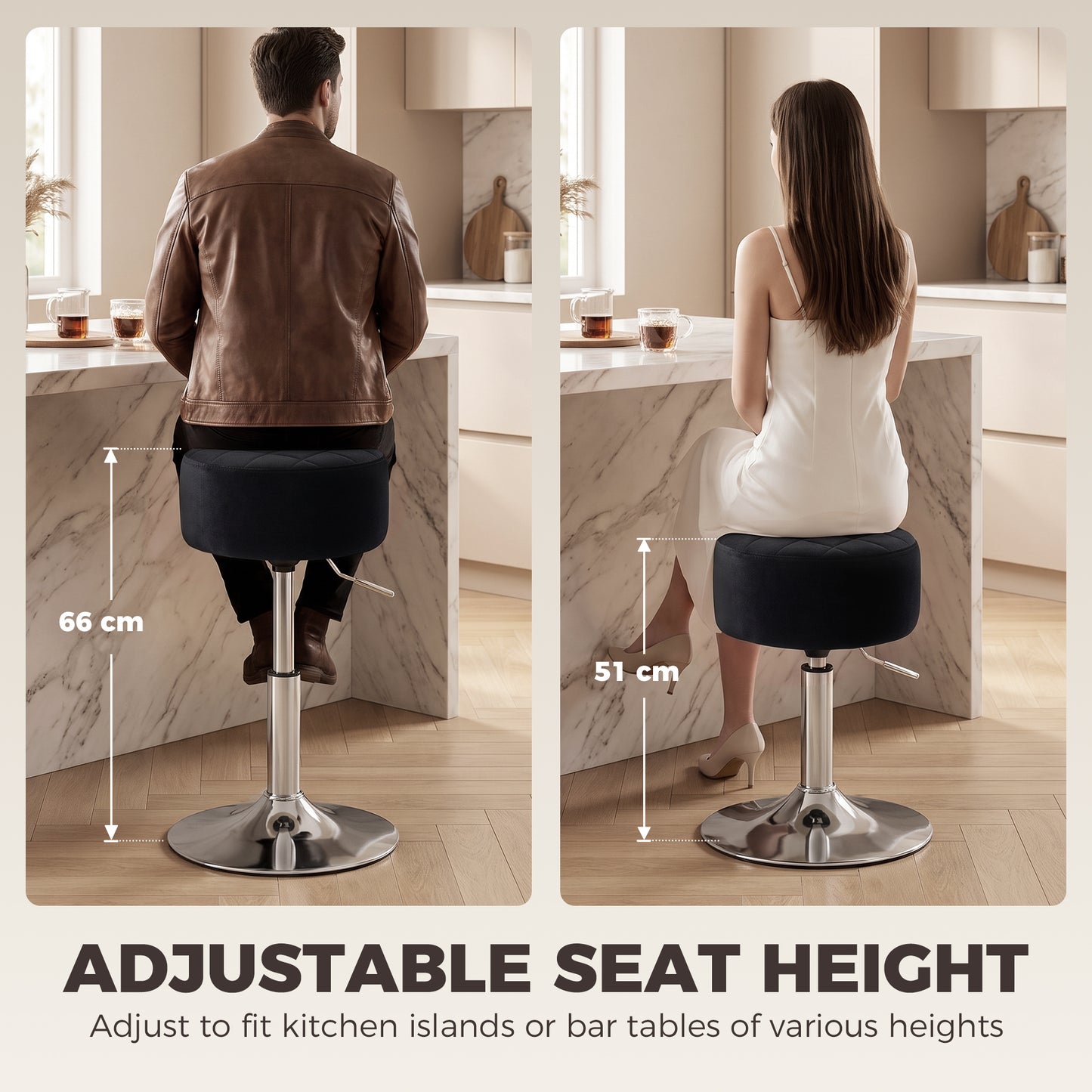 HOMCOM Adjustable Swivel Bar Stool Velvet Seat Stable Base