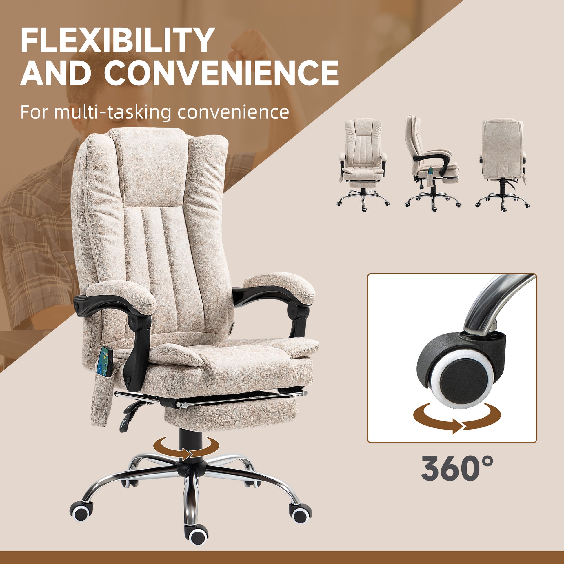 Vinsetto Cream White Heated Vibrating Massage Office Chair with Adjustable Height and Footrest - ALL4U RETAILER LTD