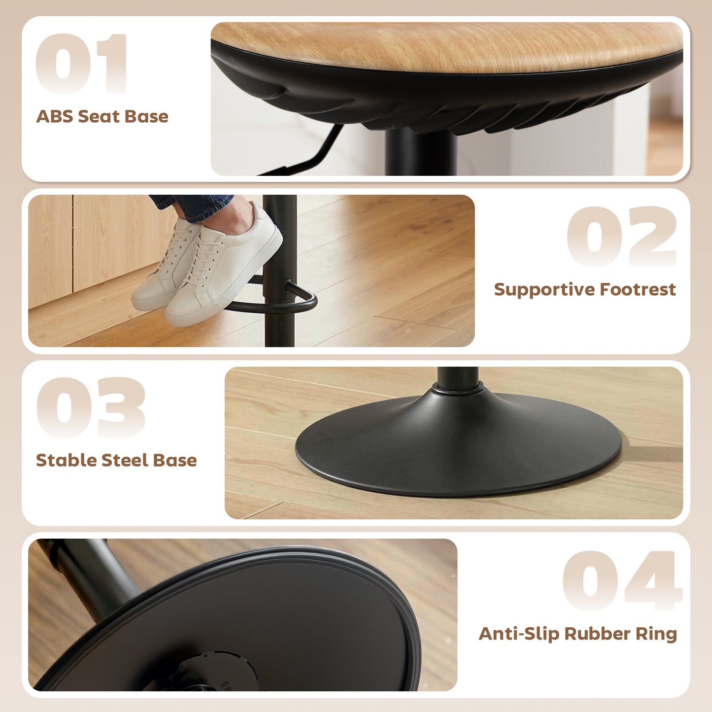 HOMCOM Set Of 2 Bar Stools PU Leather Saddle Seat Height Adjustable Swivel Kitchen Chairs With Footrest Oak