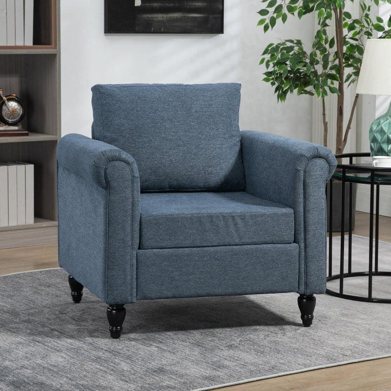 HOMCOM Vintage Accent Chair - Dark Blue Upholstered Occasional Chair with Back Pillow - ALL4U RETAILER LTD