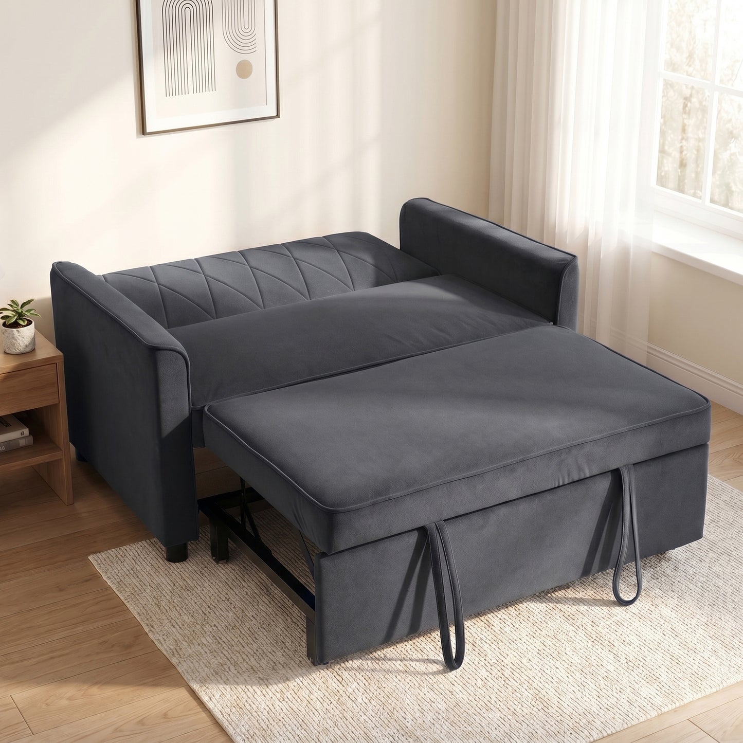 HOMCOM 2 Seater Sofa Bed 3 In 1 Convertible Pull Out Sleeper Sofa With Clik Clack Adjustable Backrest Dark Grey