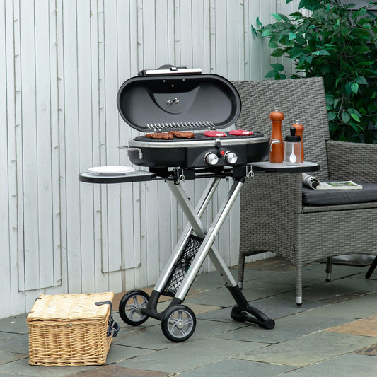 Outsunny 2-Burner Gas BBQ Grill with Shelves and Storage - Aluminum - ALL4U RETAILER LTD