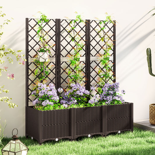 Outsunny Raised Garden Bed With Trellis Planter For Climbing Plants Vegetables And Flowers Brown