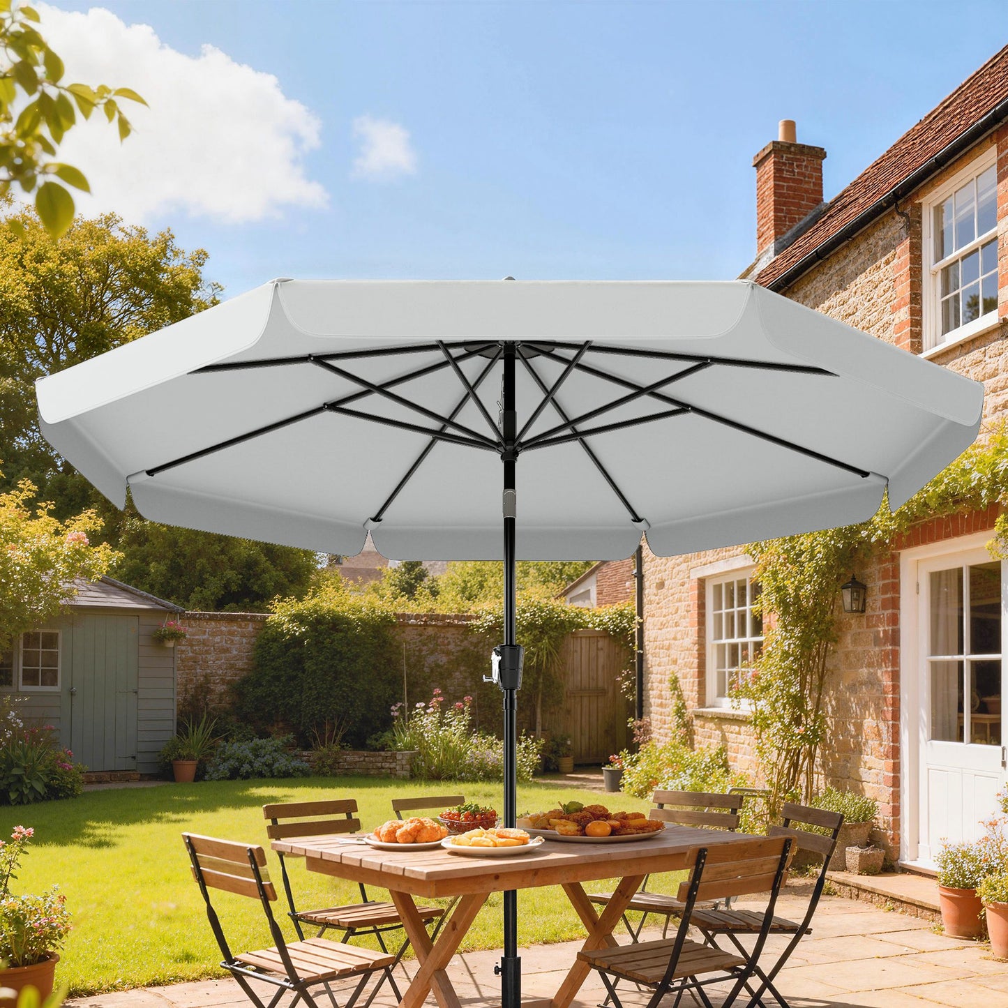 Outsunny 3m Garden Parasol With Tilt Mechanism And Crank Handle UPF 30 Plus Patio Table Umbrella Light Grey