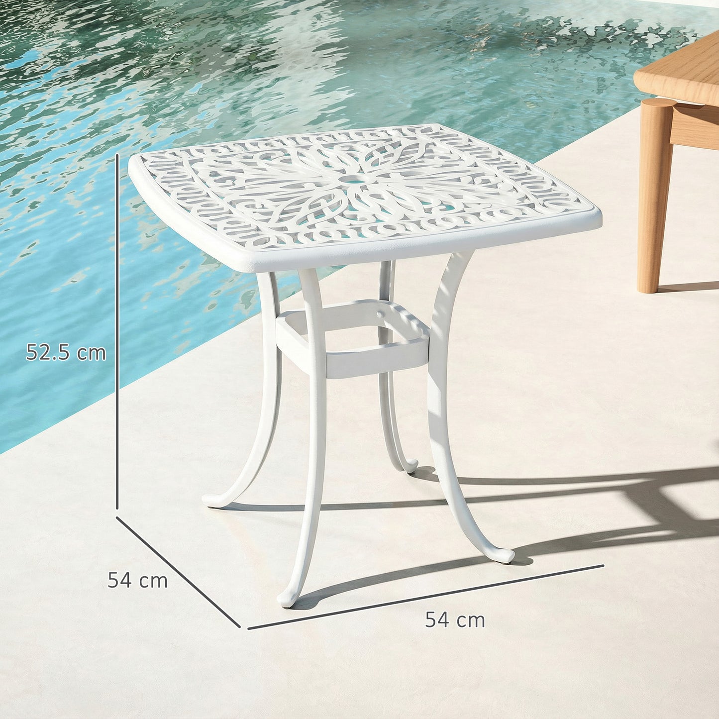 Outsunny Outdoor Cast Aluminium Patio End Table For Garden With 38mm Umbrella Hole And Anti Slip Foot Pads