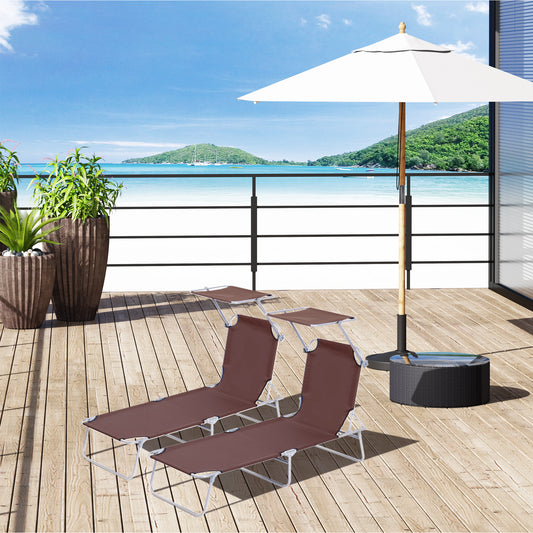 Outsunny Adjustable Outdoor Lounge Chairs with Canopy: Portable Recliners for Patio and Beach, Set of Two in Umber - ALL4U RETAILER LTD