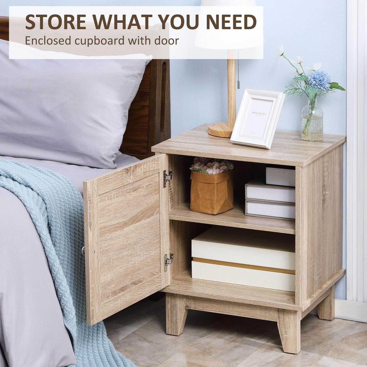 HOMCOM Set of 2 Natural Rattan Bedside Tables - Bedroom, Living Room Storage - ALL4U RETAILER LTD