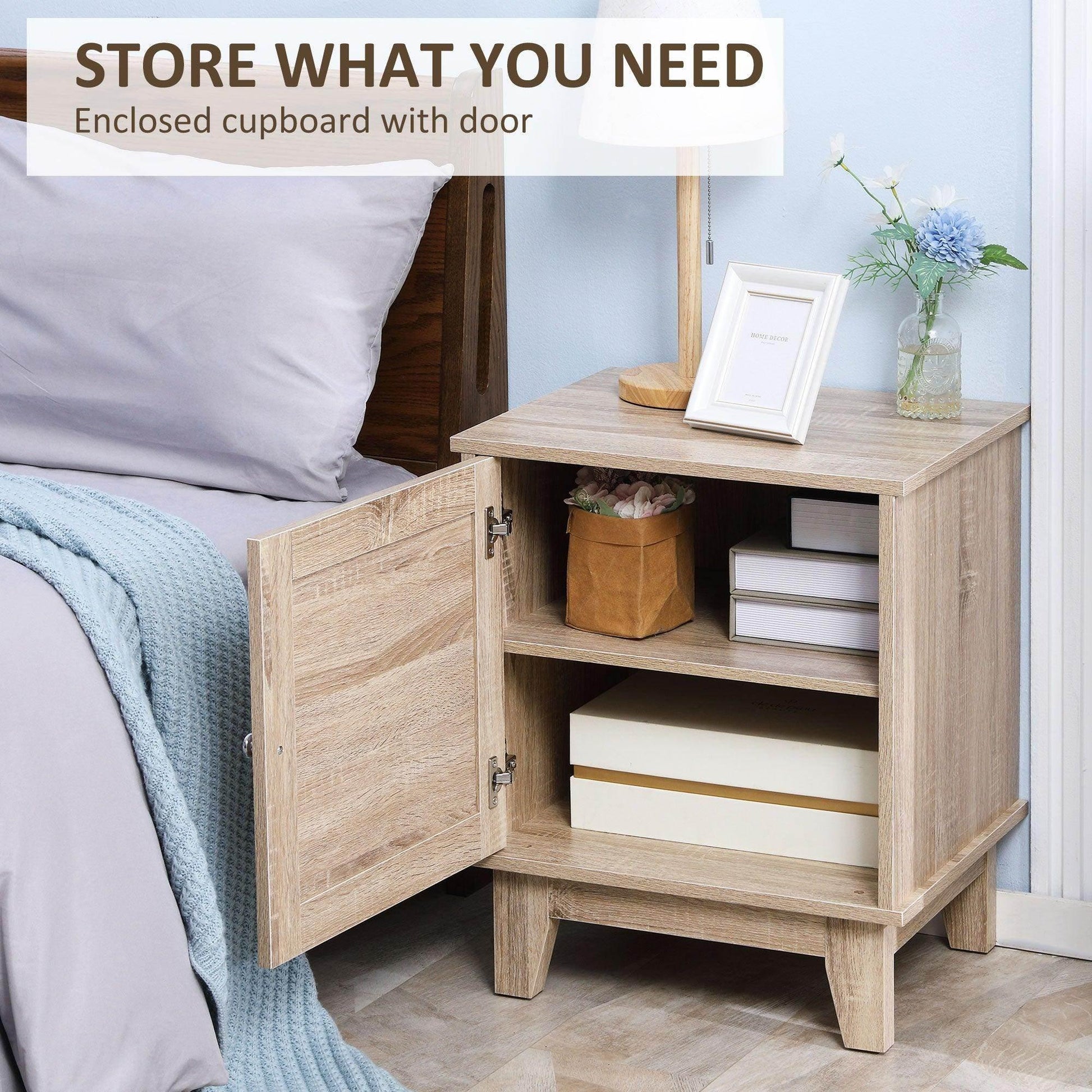 HOMCOM Set of 2 Natural Rattan Bedside Tables - Bedroom, Living Room Storage - ALL4U RETAILER LTD