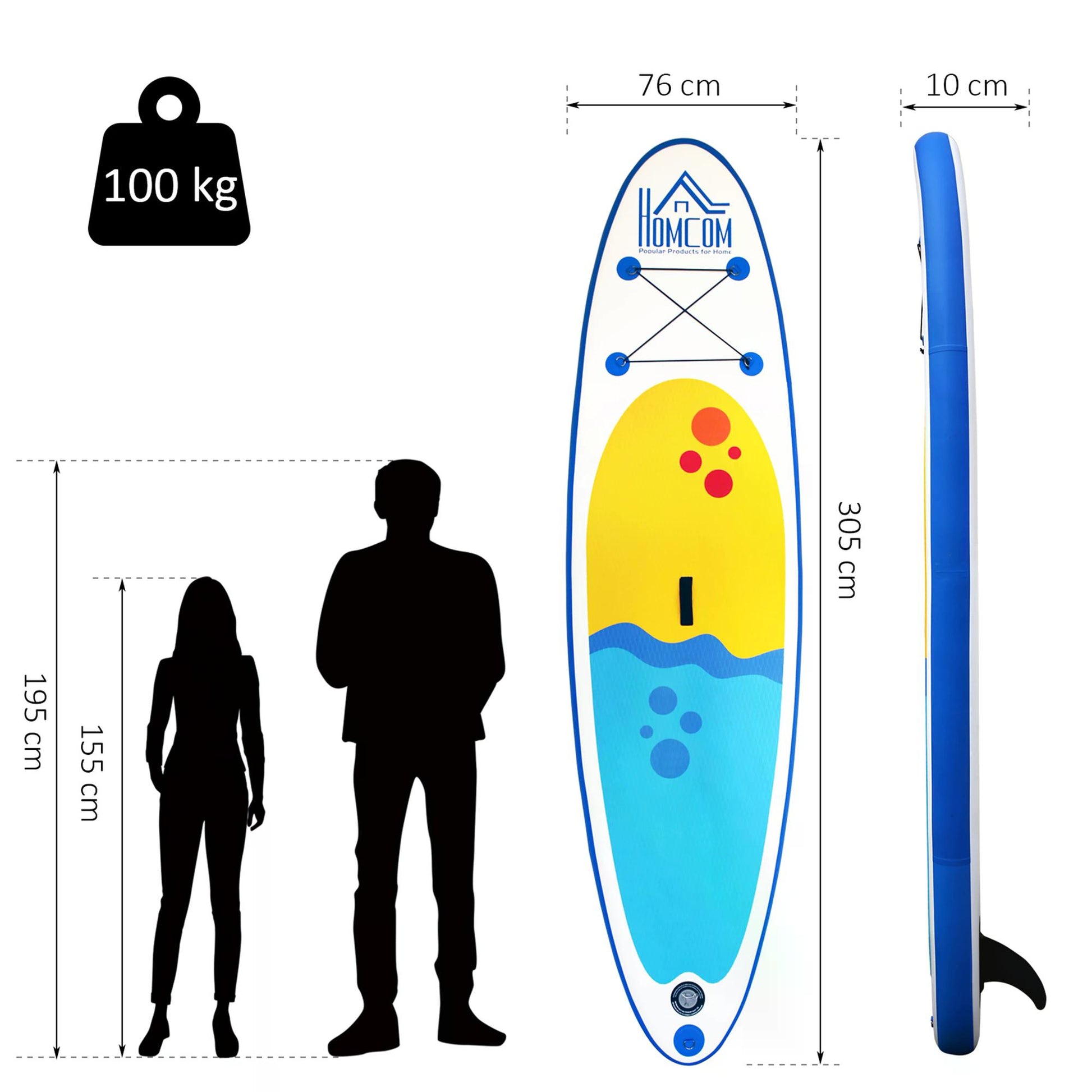 HOMCOM Inflatable Stand-Up Paddleboard Set with Adjustable Paddle, Non-Slip Deck, and Carry Bag - Azure - ALL4U RETAILER LTD