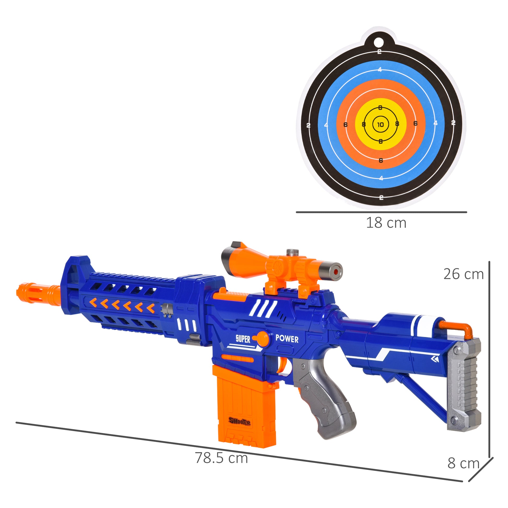 HOMCOM Kids Automatic Foam Blaster with 20 EVA Darts and Target Board for Ages 8-12 - ALL4U RETAILER LTD