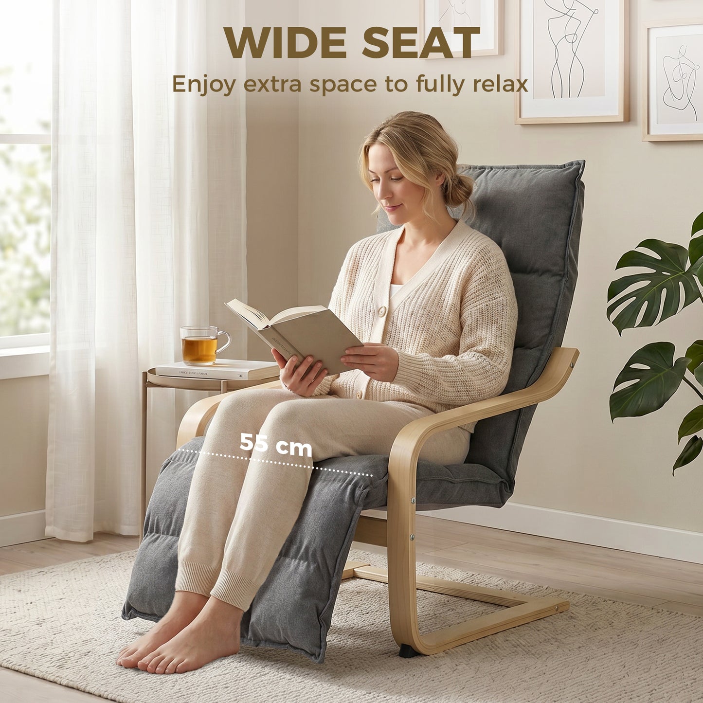 HOMCOM Modern Lounge Chair With Footrest And Plush Cushion In Linen Look Fabric For Relaxing Comfort Grey