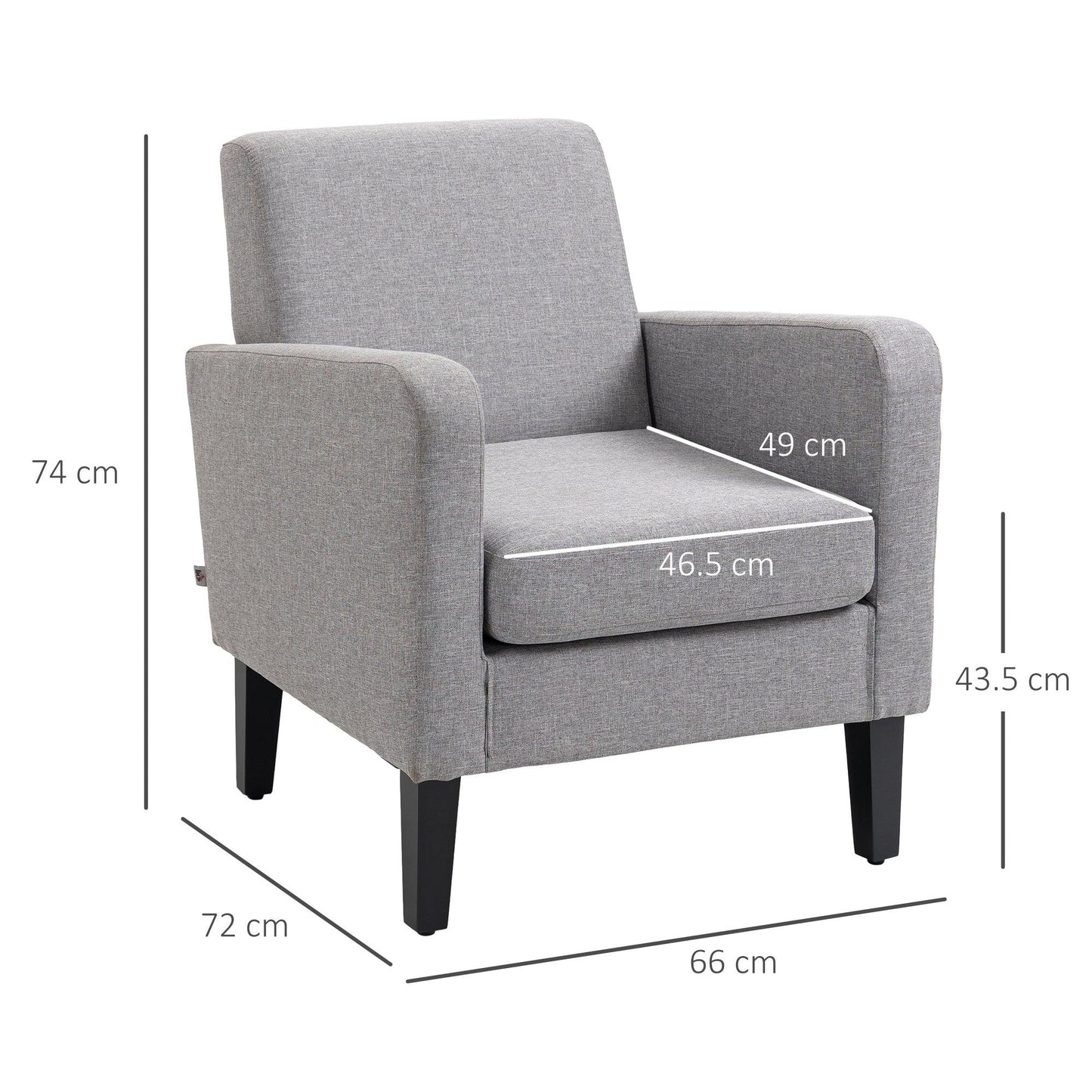 HOMCOM Modern Armchair Accent Chair with Rubber Wood Legs for Bedroom Light Grey - ALL4U RETAILER LTD