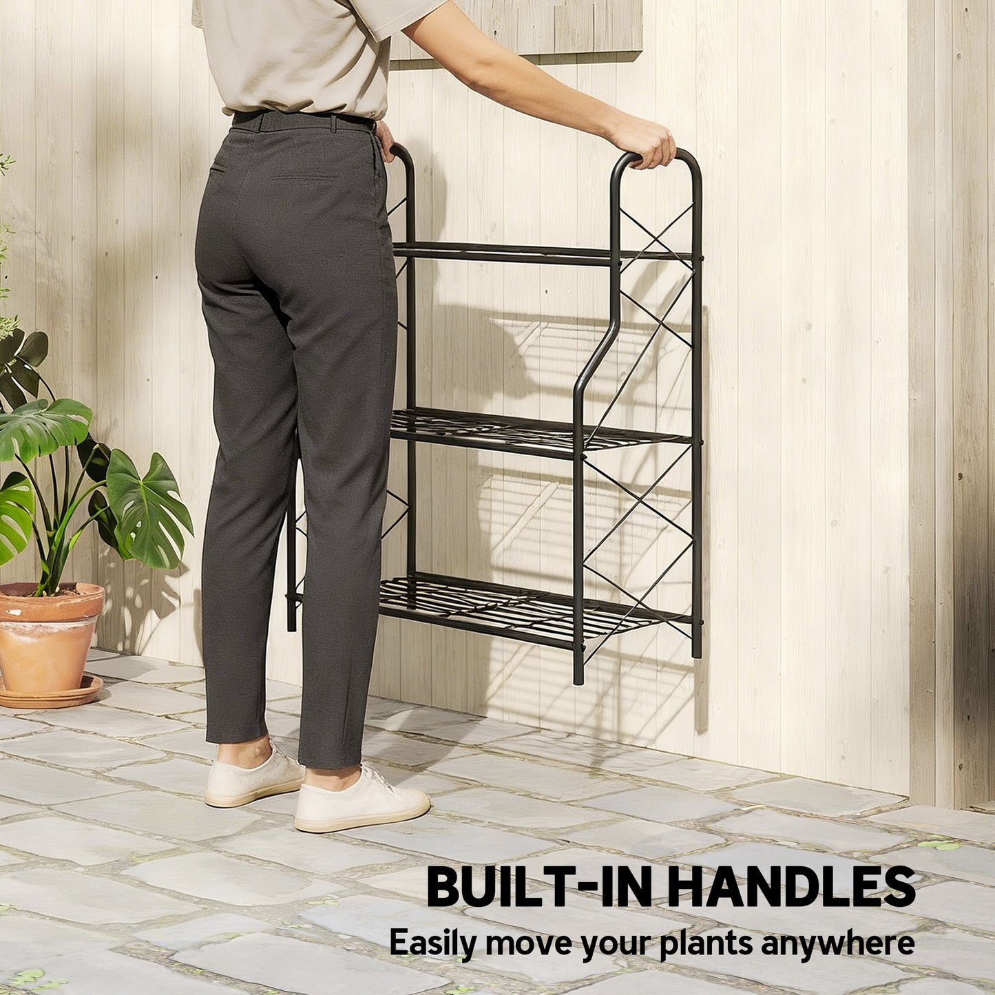 Outsunny 3 Tier Metal Plant Stand Heavy Duty Ladder Shelf Potted Plants Display Rack Indoor Outdoor Flower Pot Holder
