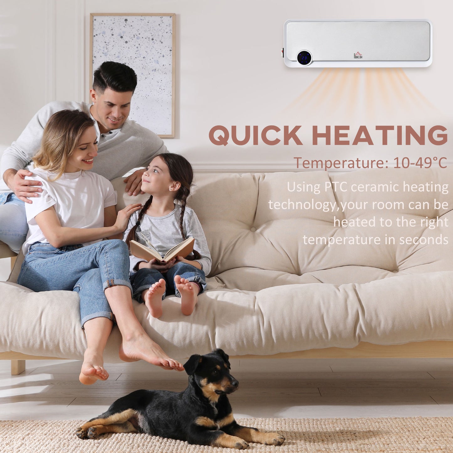 HOMCOM Wall-Mounted Ceramic Heater with Remote Control, 12-Hour Timer, and Overheat Protection for Home and Office, 1000W/2000W, White - ALL4U RETAILER LTD