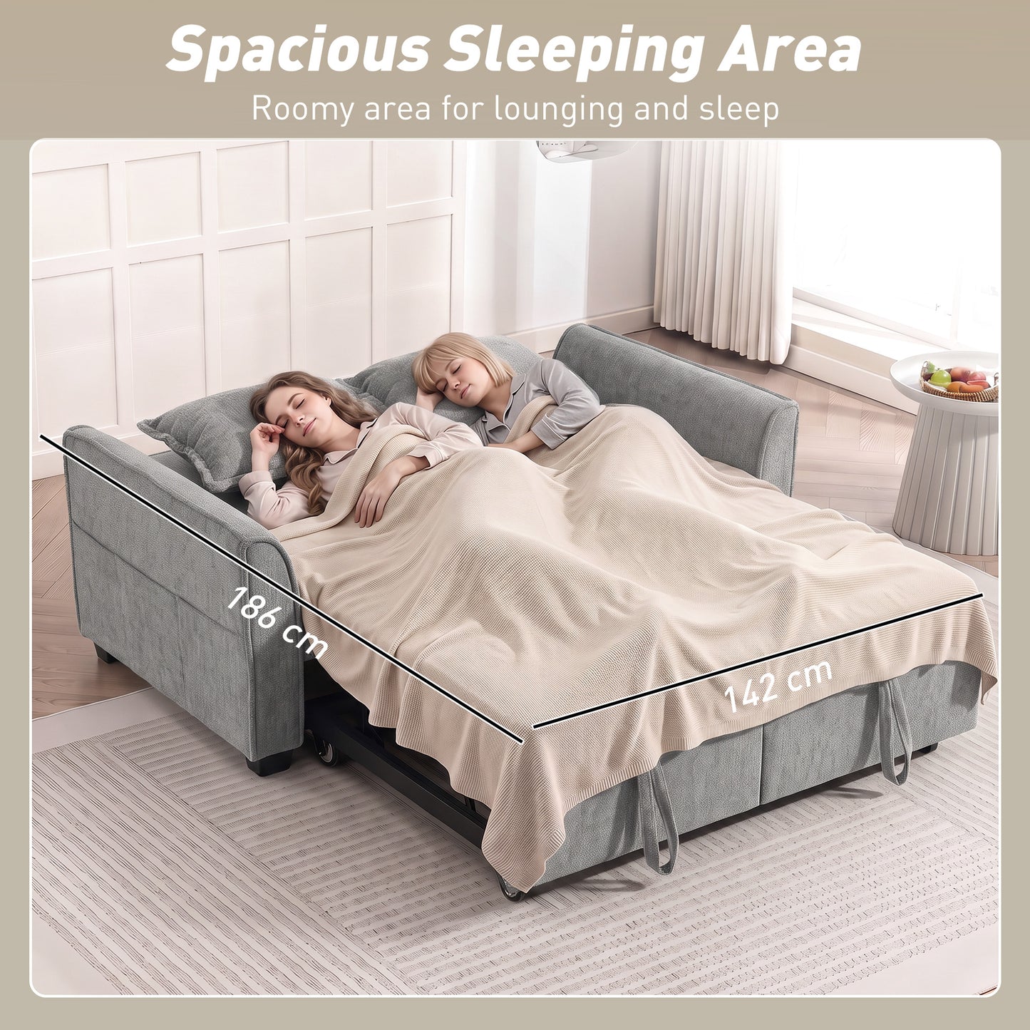 HOMCOM 2 Seater Sofa Bed 4 In 1 L Shaped Convertible Pull Out Sleeper With Adjustable Backrest And Side Pockets Grey
