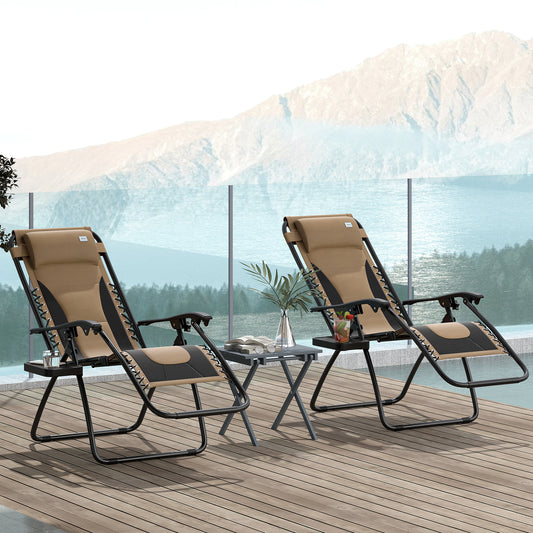 Outsunny Zero Gravity Lounger Chair Set Folding Reclining Patio Chairs With Padded Seats Headrests for Poolside Camping