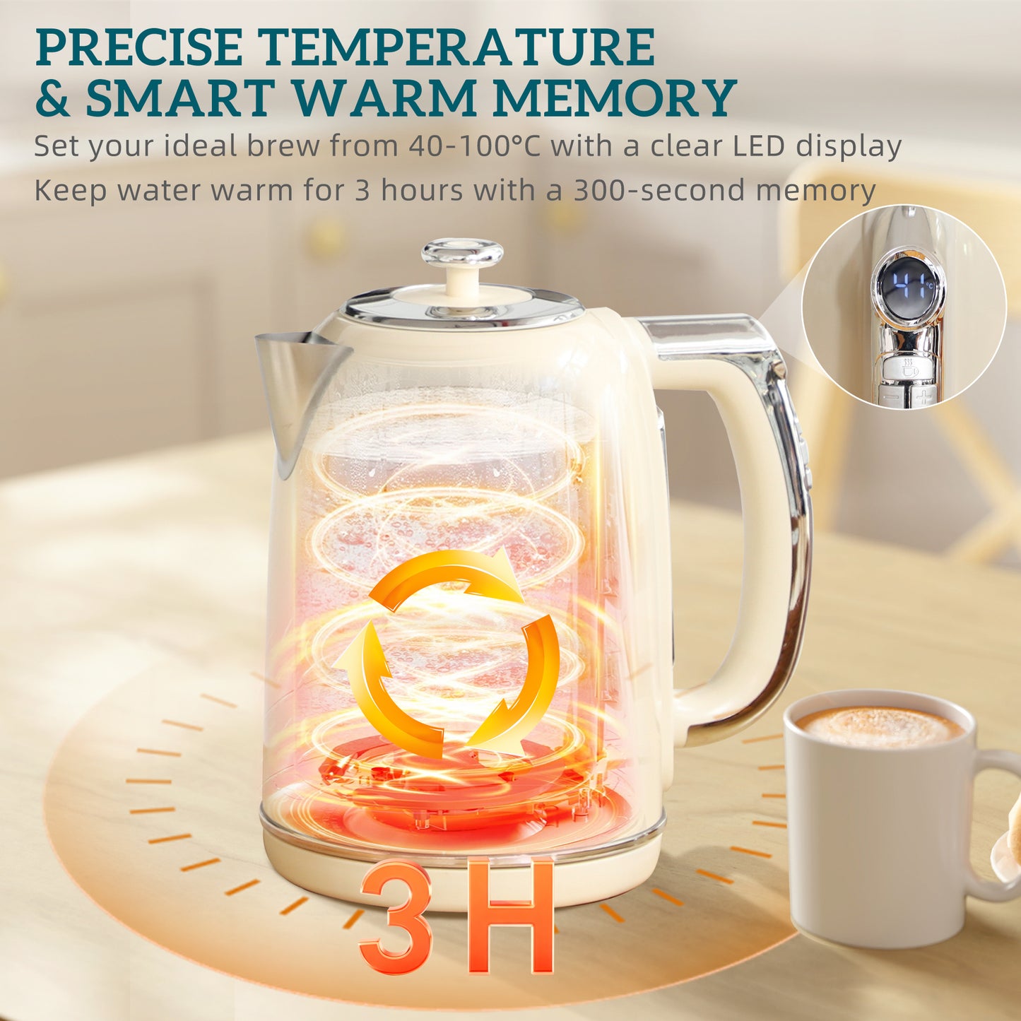HOMCOM Polished Retro Kettle And Toaster Set Cream With 40-100 Celsius Temperature Control And Memory Function
