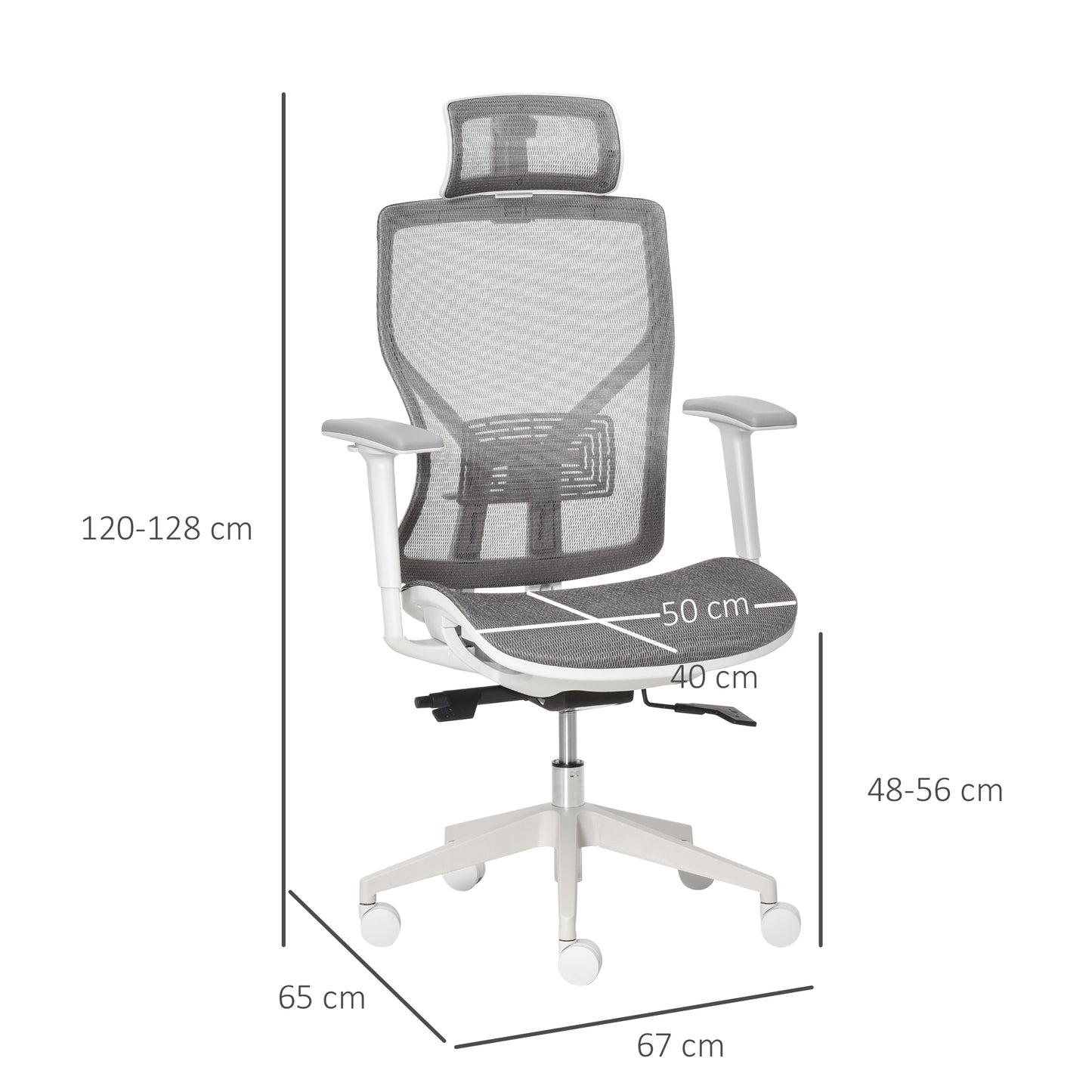 Vinsetto Grey Ergonomic Swivel Office Chair with Adjustable Height, Mesh Back, and 3D Armrests for Home Workspace - ALL4U RETAILER LTD