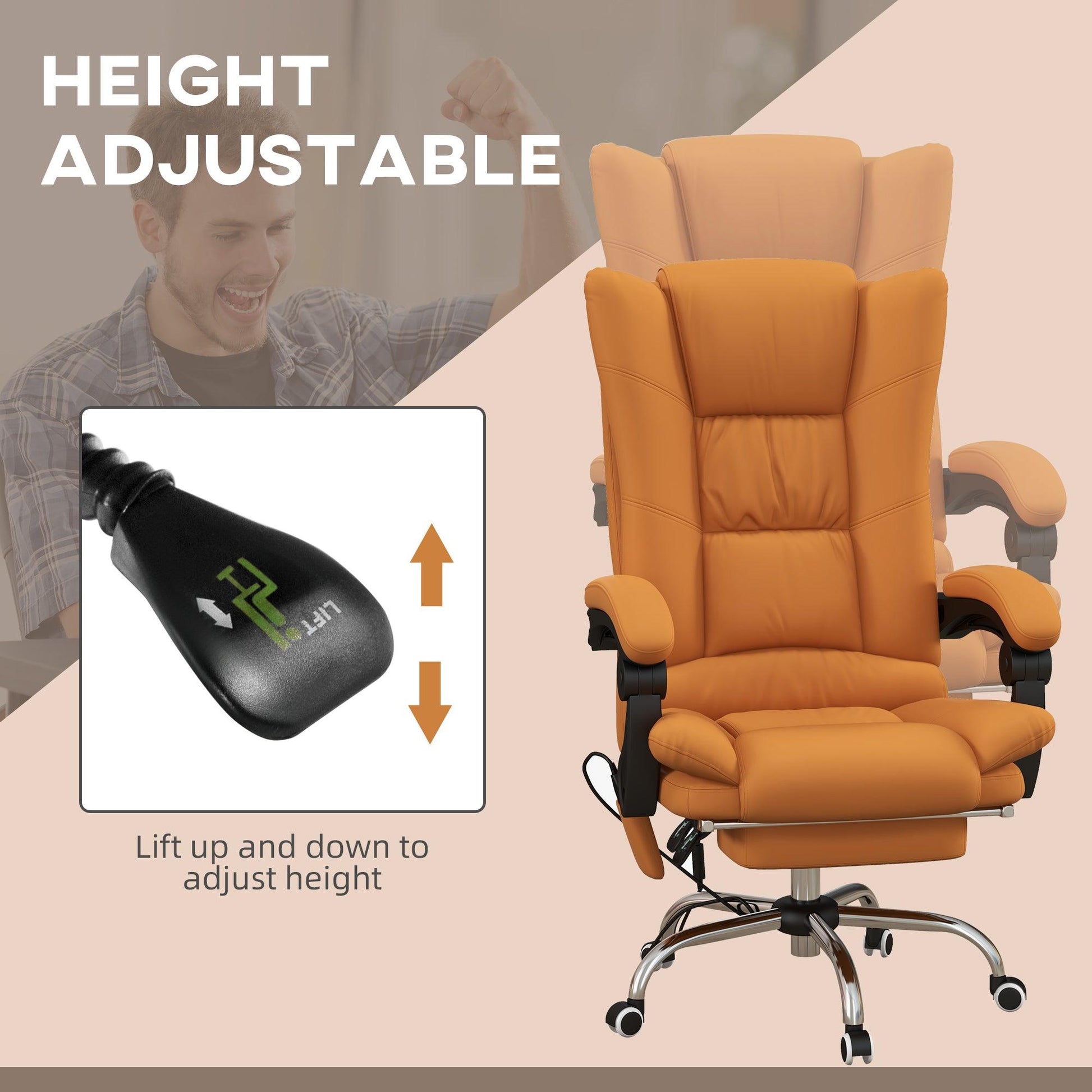 Vinsetto PU Leather Vibration Massage Office Chair with Heat, Footrest, Brown - ALL4U RETAILER LTD