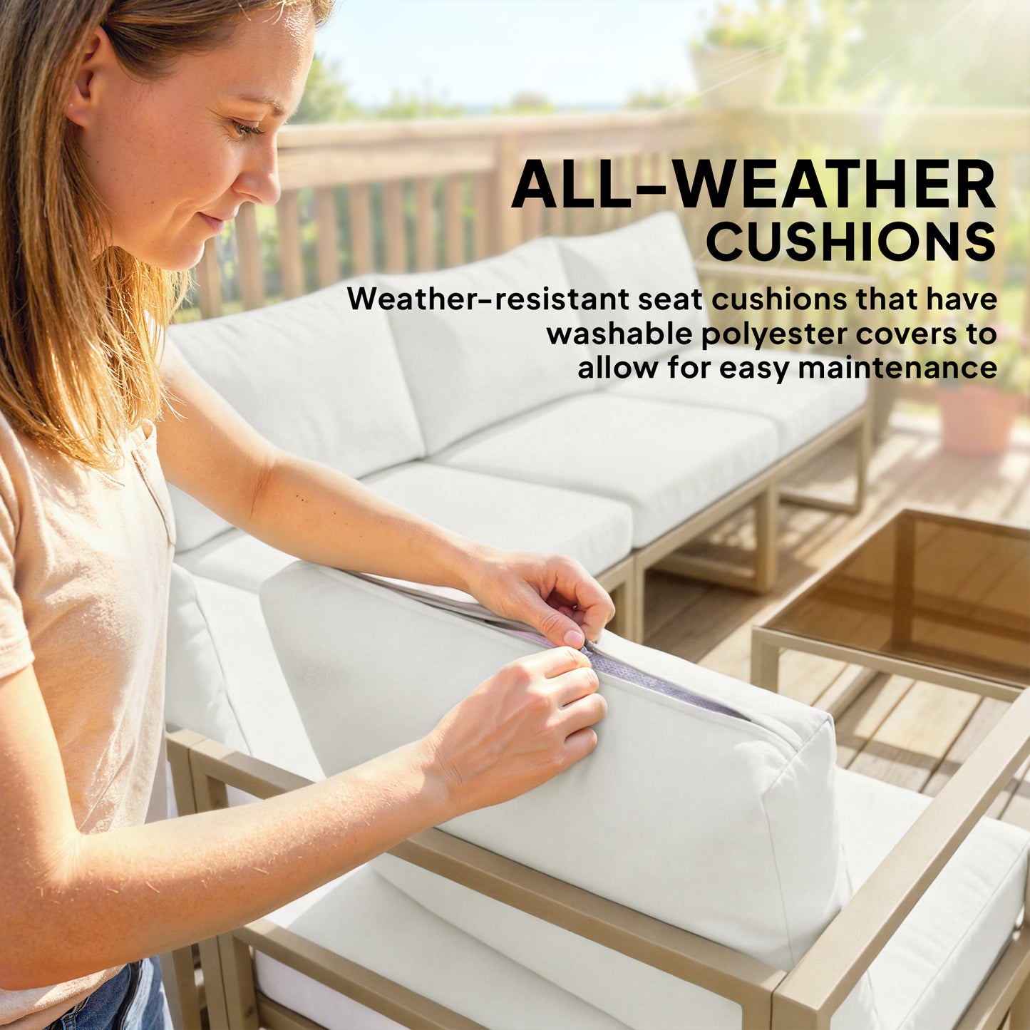 Outsunny 6 Seater Aluminium Garden Furniture Set With Thick Cushions For Patio And Balcony Outdoor White