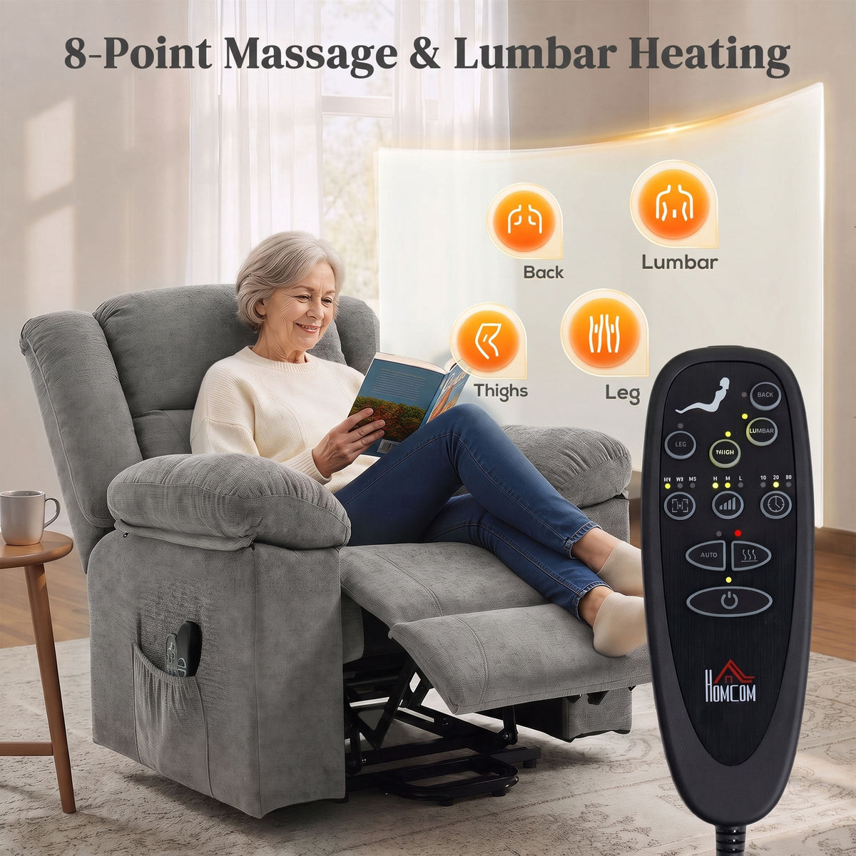 HOMCOM Power Lift Recliner Chair With Massage And Heat For Elderly Grey