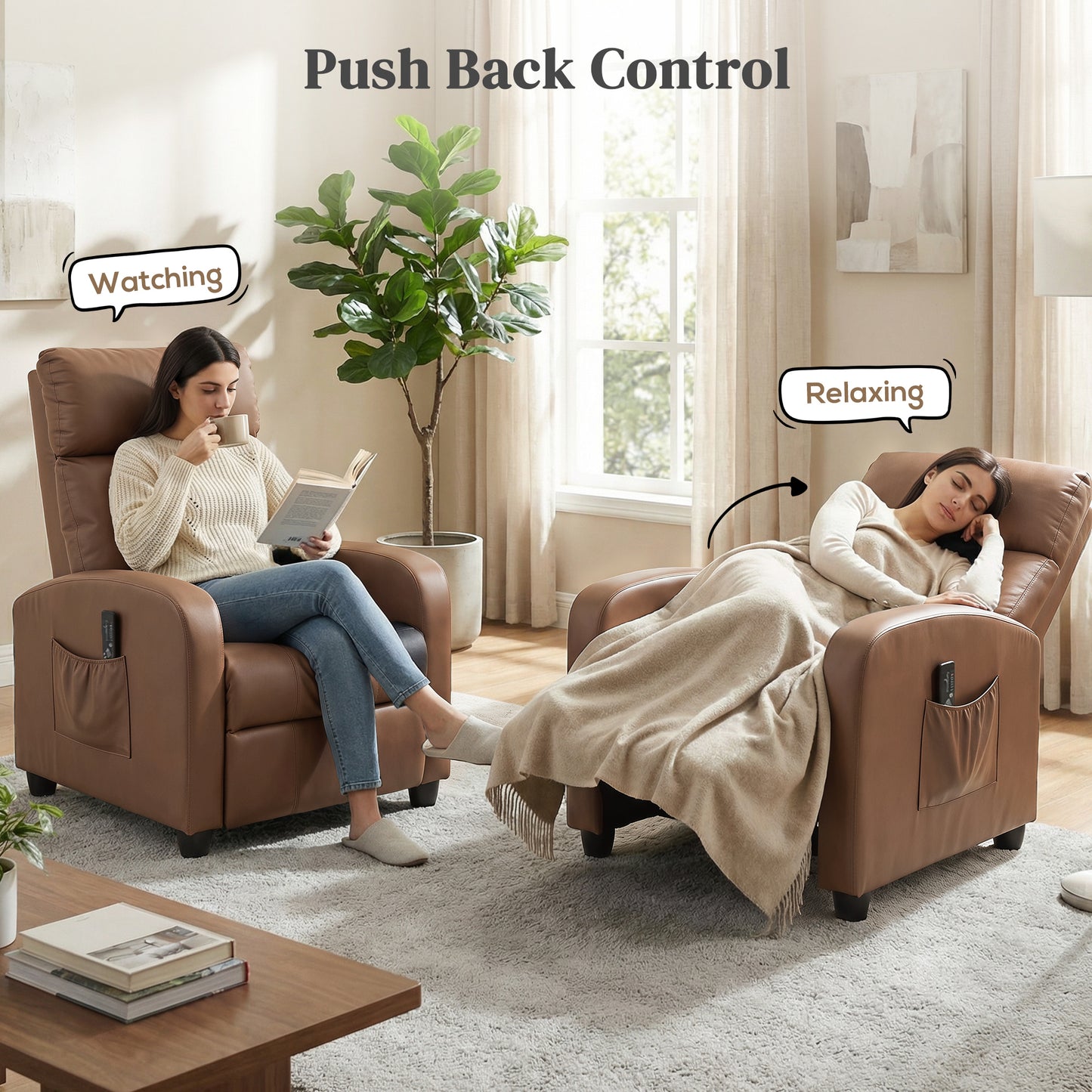 Homcom Massage Recliner Faux Leather Push Back Armchair Dark Brown