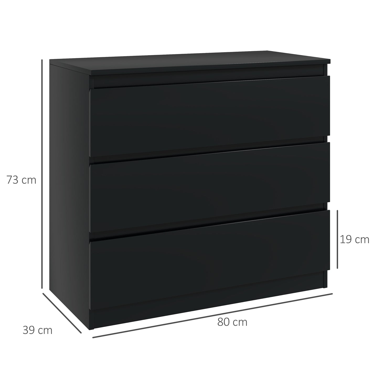 HOMCOM Chest Of Three Drawers Black Modern Dresser For Bedroom Storage And Organization