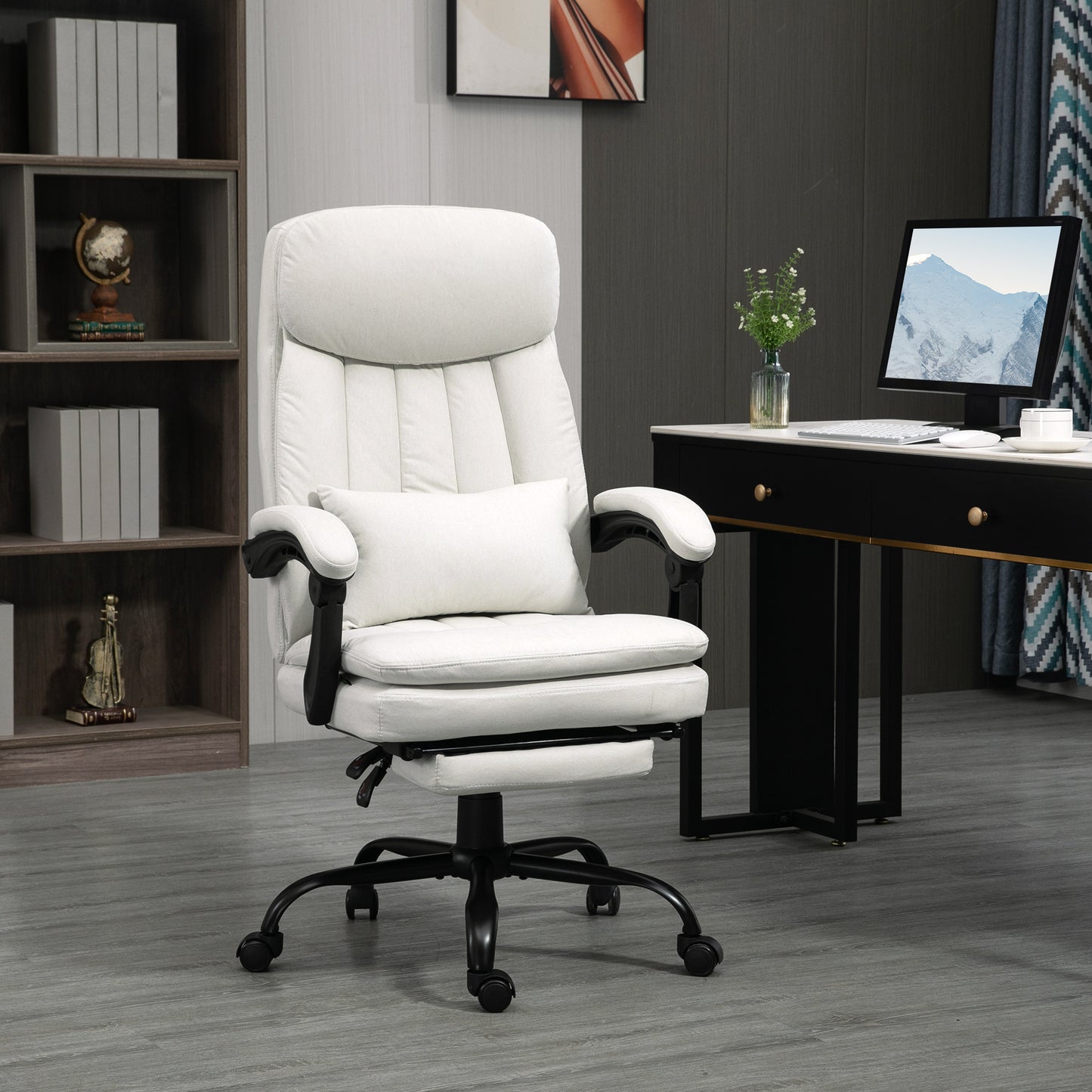 Vinsetto Cream White Vibration Massage Office Chair with Heat & Footrest, Reclining Back & Lumbar Support Pillow - ALL4U RETAILER LTD