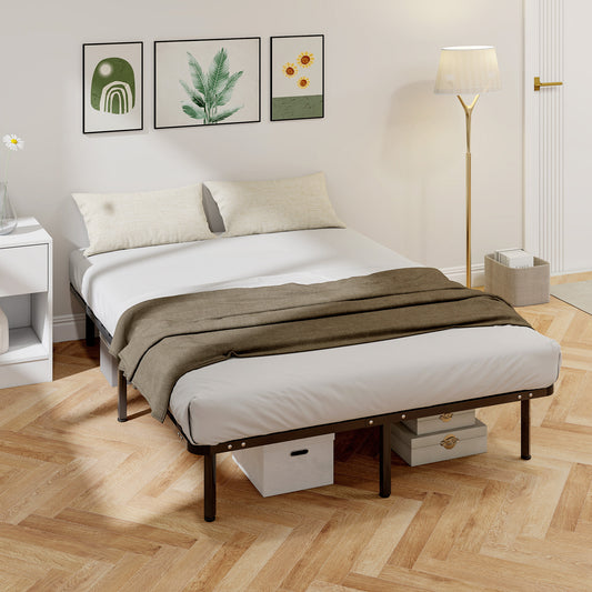 HOMCOM 4ft6 Double Bed Frame Metal Platform Bed With 2 By 14 Slats No Box Spring Needed Underbed Storage Black