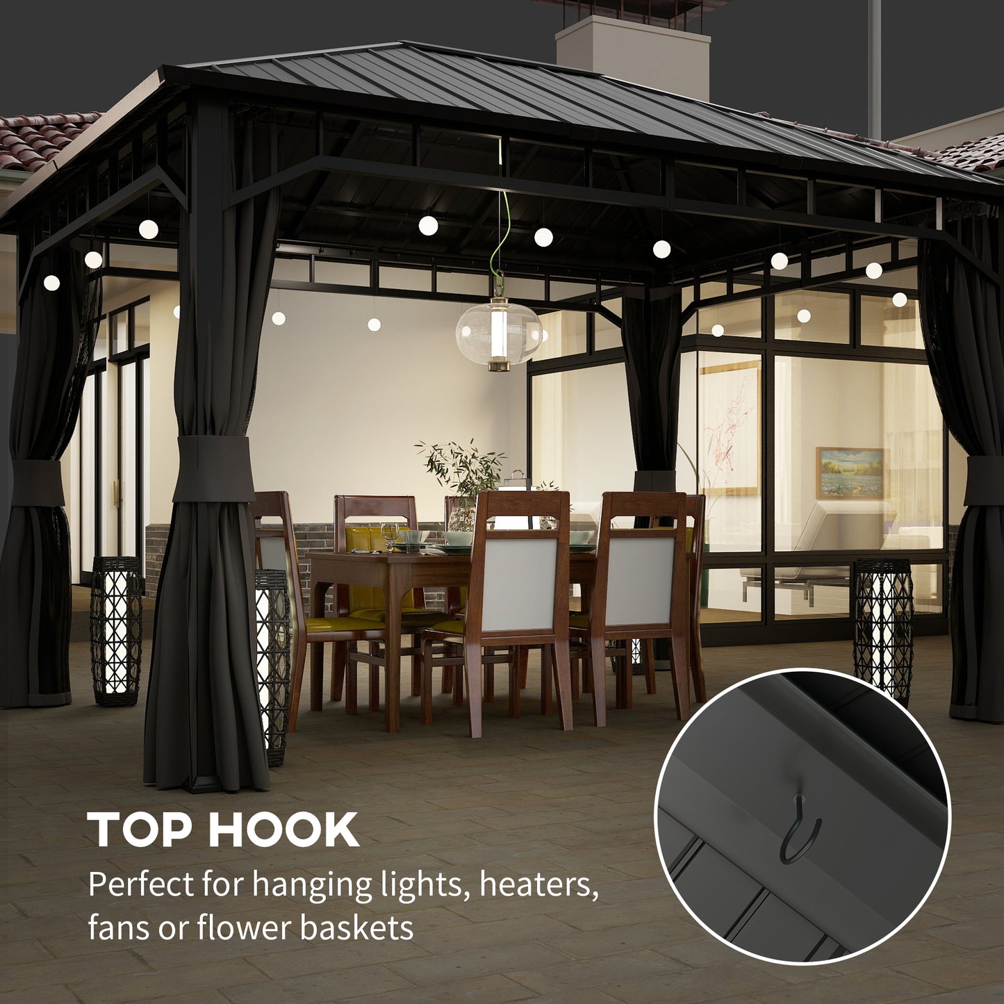 Outsunny 3 x 4m Hardtop Gazebo With Galvanised Steel Roof Water Gutter Waterproof Pavilion For Patio And Deck Netting