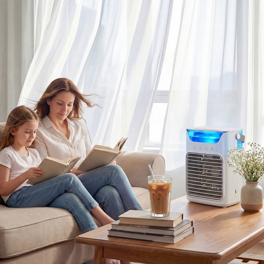 HOMCOM Portable Air Cooler With Adjustable Head, 3 Wind Speeds, 2 Mist Modes, RGB Light, 700ml Tank, Grey