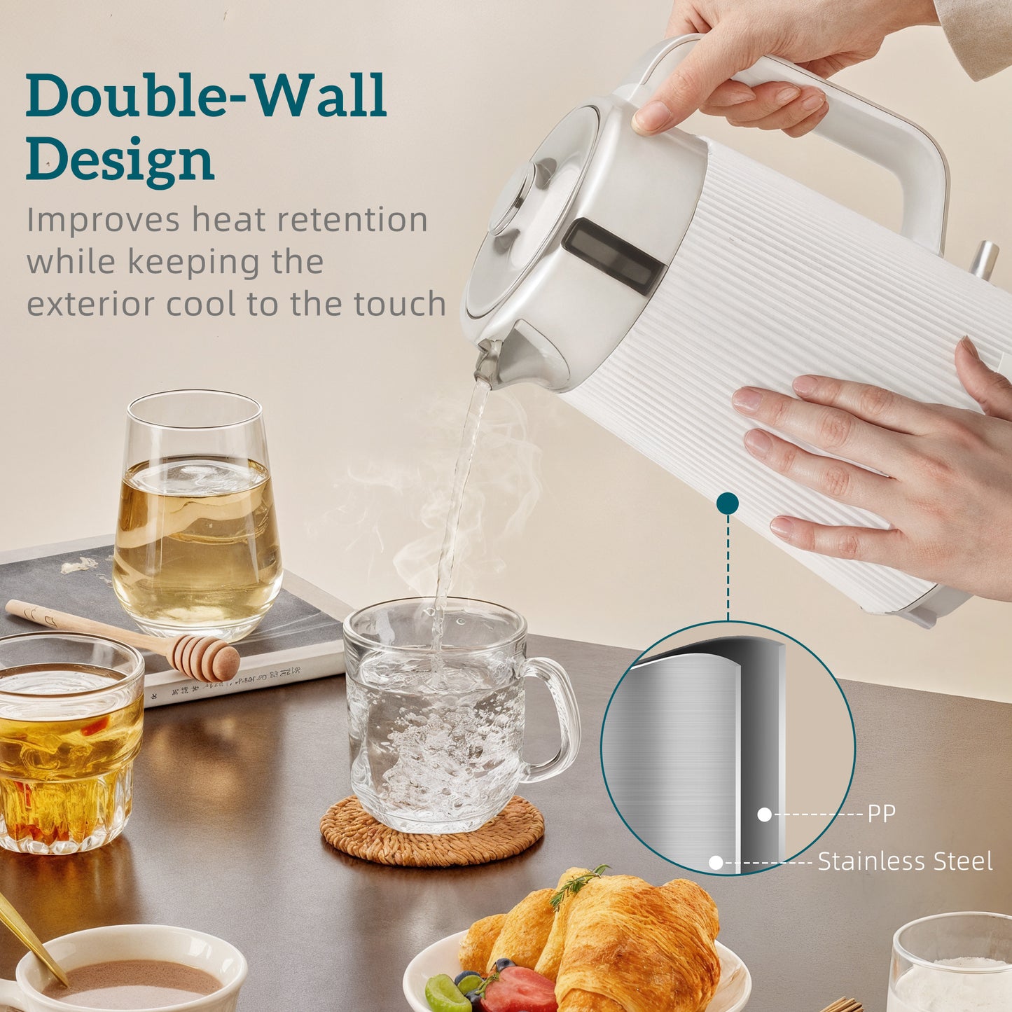 HOMCOM Kettle And Toaster Set 3000W 1.7L UK Strix Thermostat Limescale Filter 4 Slice Toaster 7 Browning Levels White