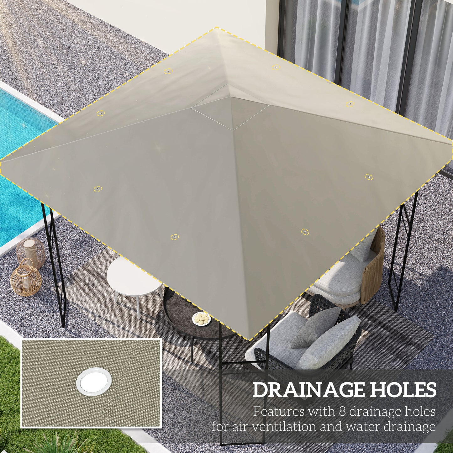 Outsunny 3 x 3m Gazebo Canopy Replacement for 01-0867 Series Light Grey PA-Coated Polyester UPF30 Sun Protection