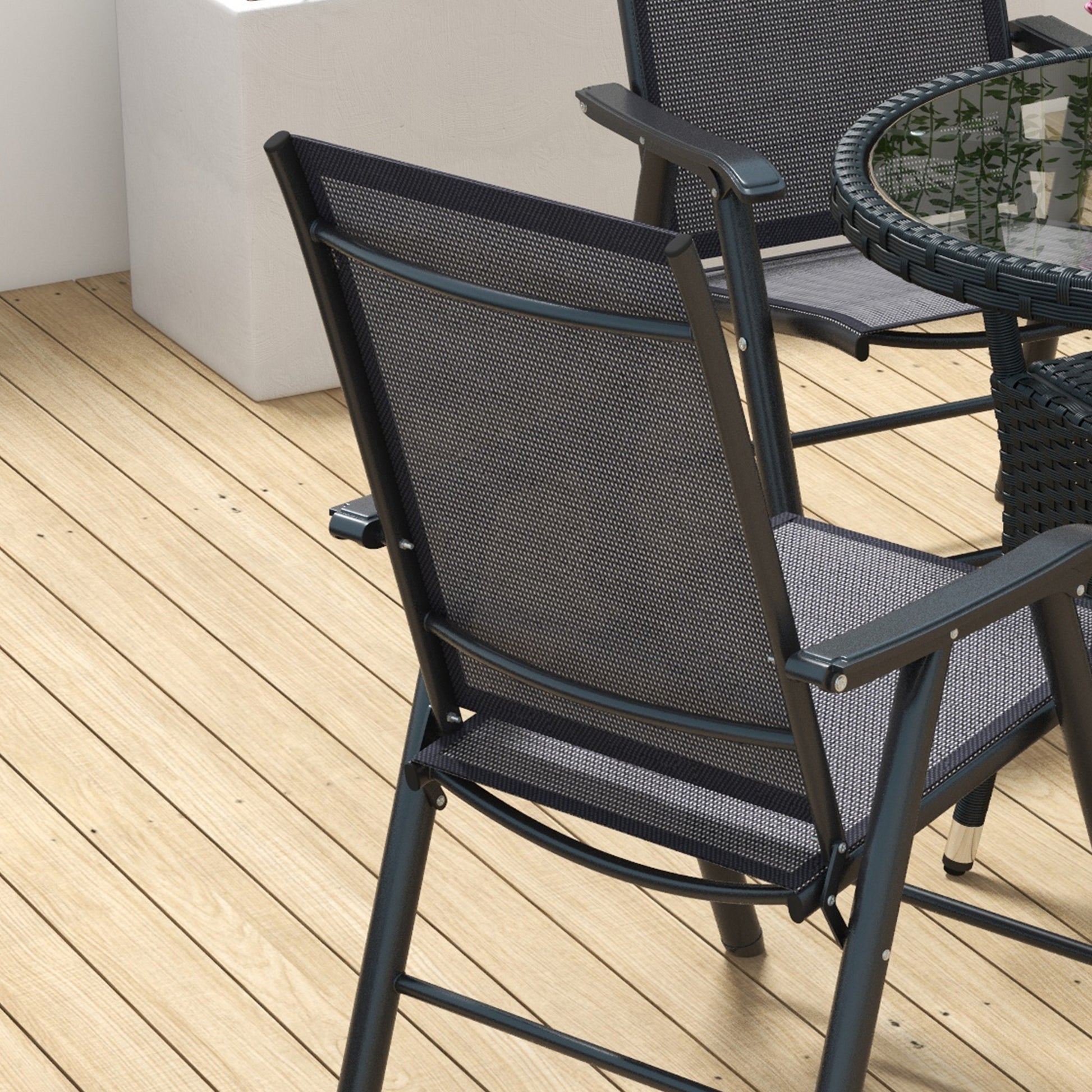 Outsunny Set of 4 Portable Metal Folding Outdoor Chairs with Breathable Mesh - Dark Grey - ALL4U RETAILER LTD