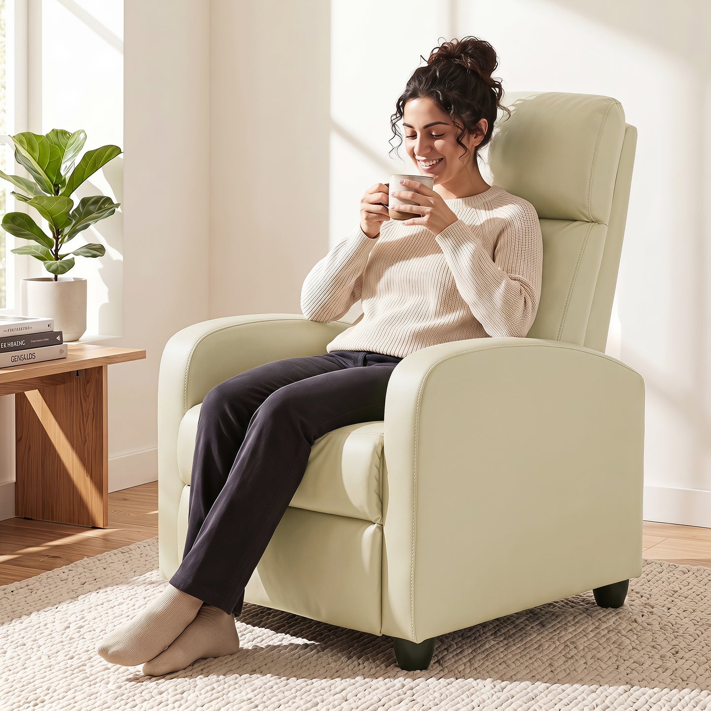 HOMCOM Massage Recliner Chair Faux Leather Remote Side Pocket Cream White