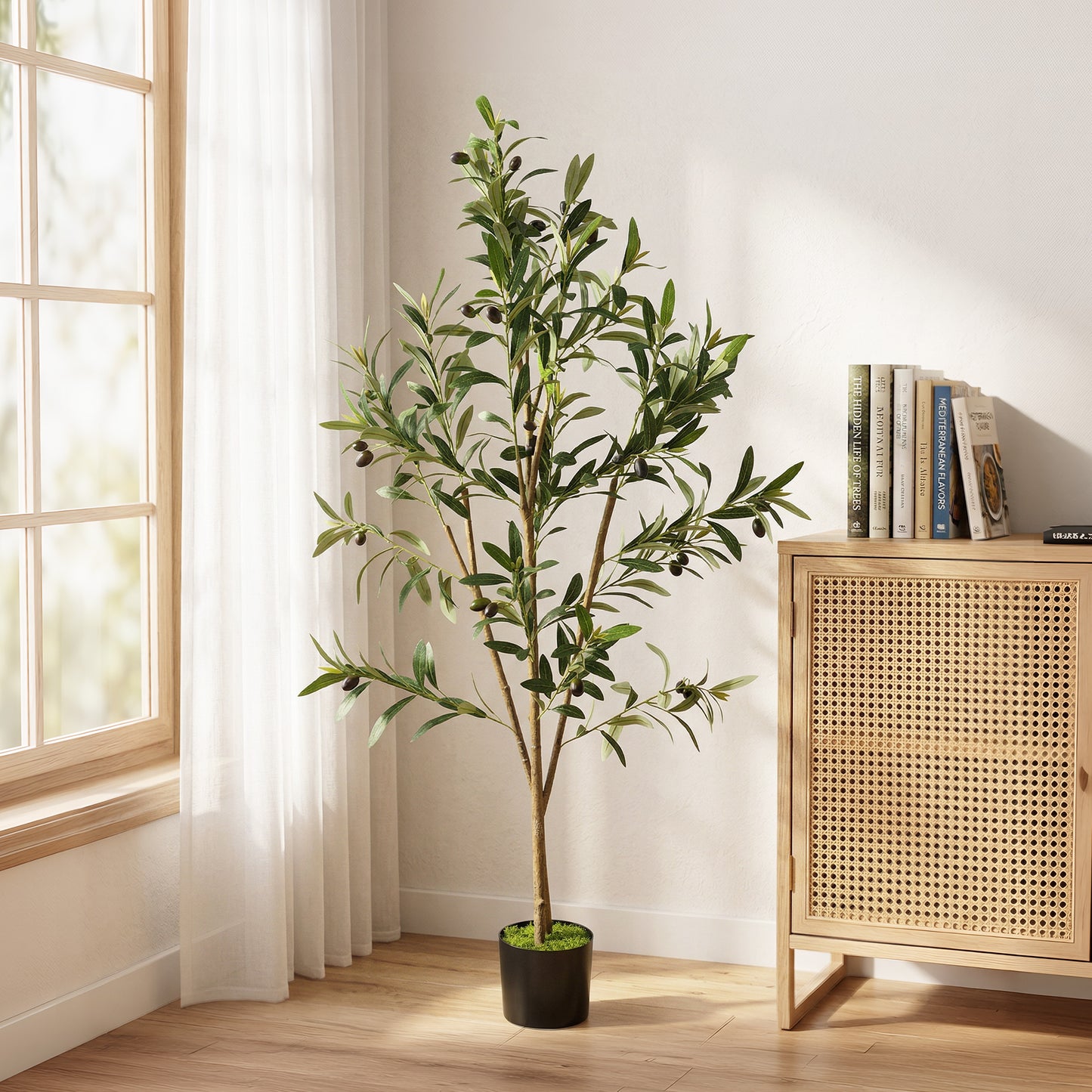 HOMCOM 120 Cm Silk Artificial Olive Tree With 303 Leaves In Cement Pot For Living Room Or Office Decor