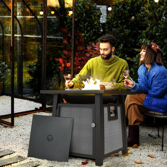 Outsunny 71 x 71cm Gas Fire Pit Table - 50,000 BTU, Stylish Grey Design with Cover for Enhanced Outdoor Ambiance