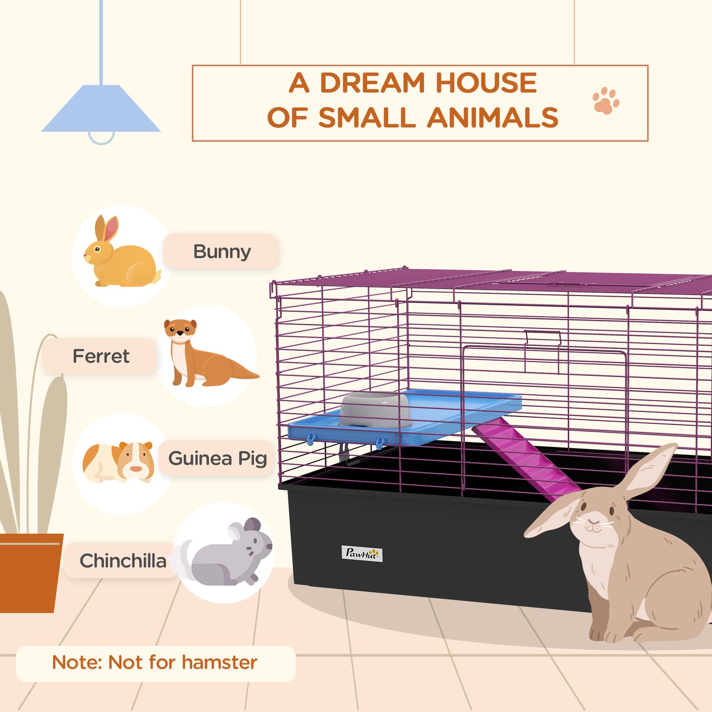 PawHut Multi-Level Small Animal Habitat with Platform and Ramp for Rabbits, Guinea Pigs, and Chinchillas, 99 x 52 x 53cm, Black - ALL4U RETAILER LTD