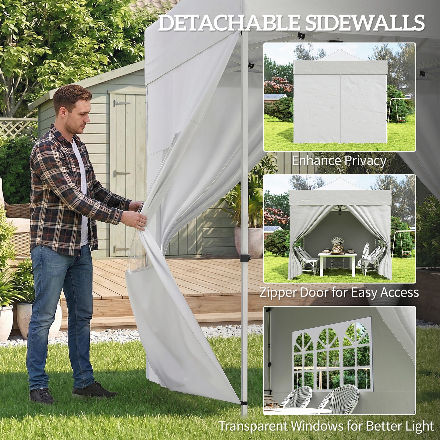 Outsunny 3 x 3 m Pop Up Gazebo With Sidewalls UPF 50 Plus Heavy Duty Garden Tent Marquee Wheeled Carry Bag Silver Grey
