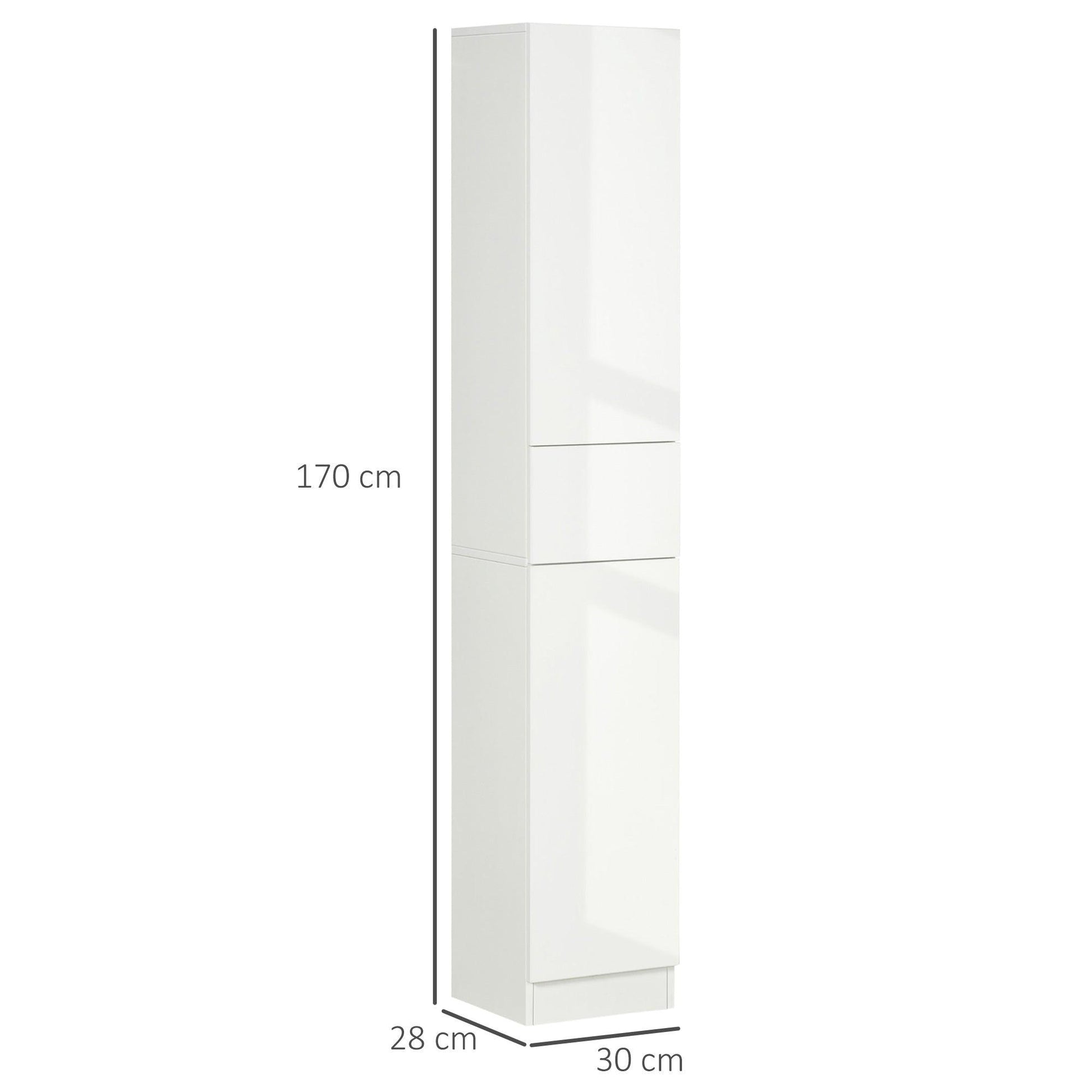 Kleankin White Tall Bathroom Cabinet with Adjustable Shelves and Storage Drawer - ALL4U RETAILER LTD