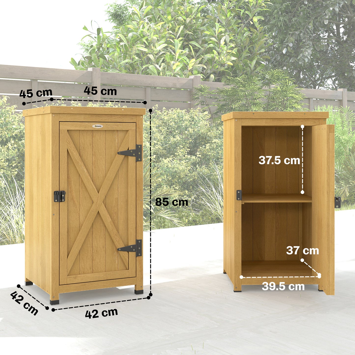 Outsunny Wooden Garden Shed Garden Tool Storage Shed With Metal Top And Shelf Light Brown