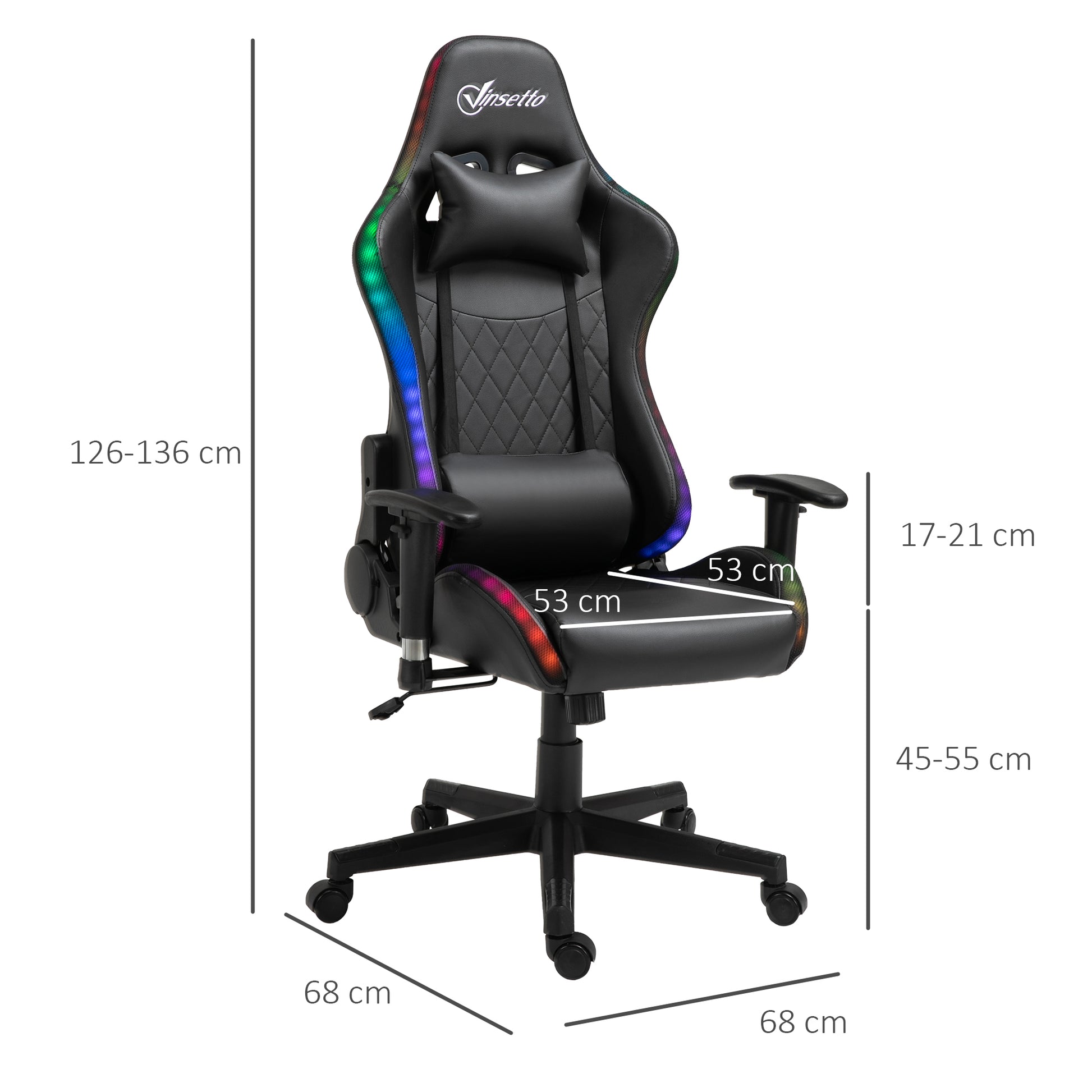 Vinsetto RGB LED Gaming Office Chair with Adjustable Height, 2D Armrests, and Lumbar Support for Ultimate Comfort - ALL4U RETAILER LTD