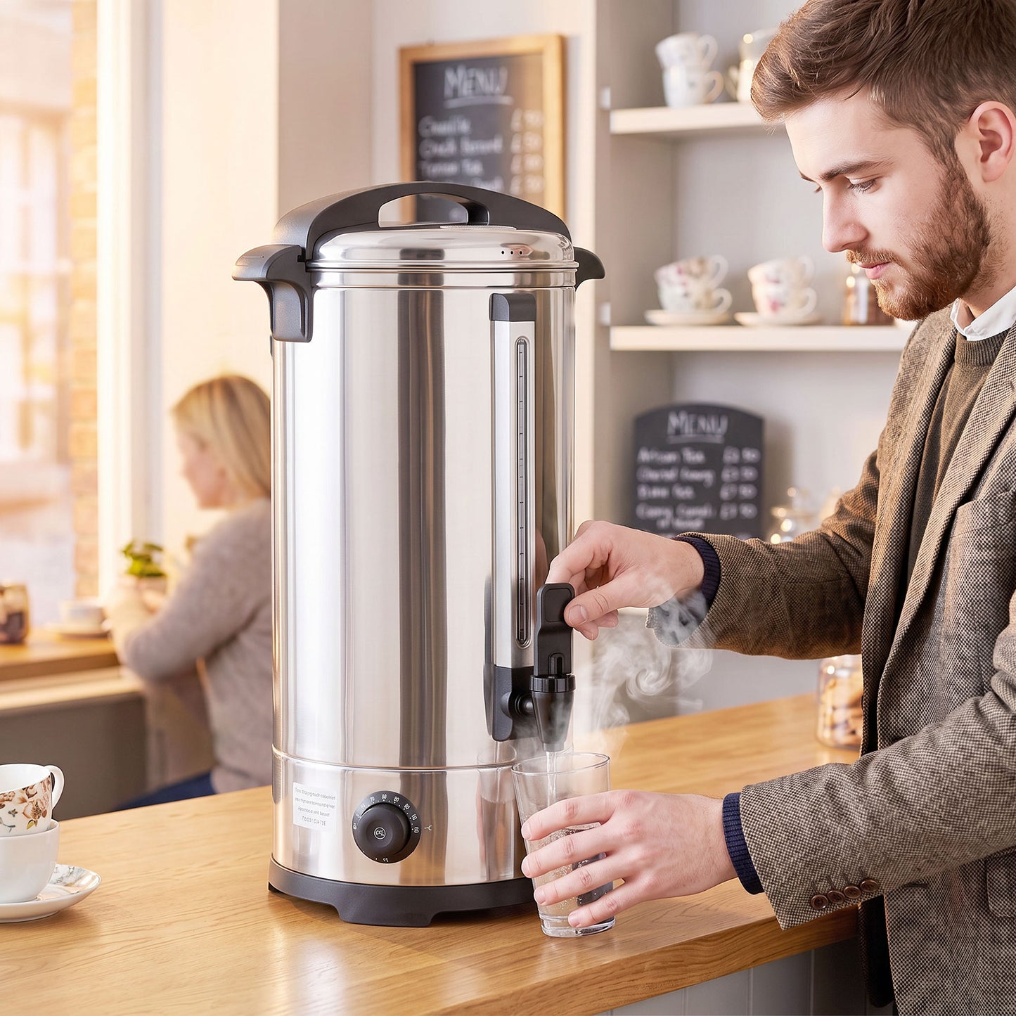 HOMCOM 24L Catering Urn 2500W Stainless Steel Hot Water Boiler Dispenser With Thermostat Keep Warm And Easy Pour Tap