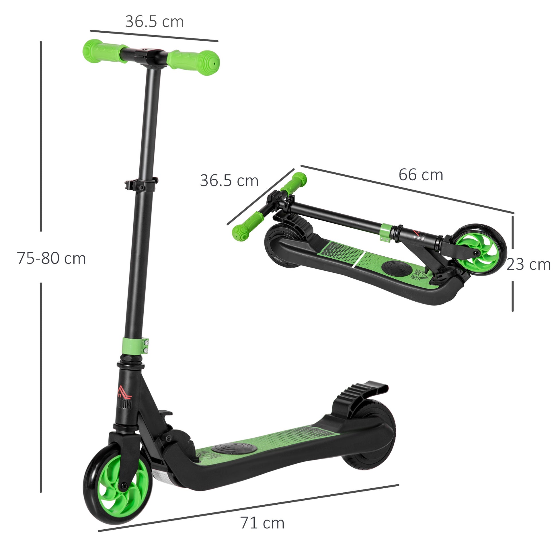 HOMCOM Compact Folding Electric Scooter for Kids and Adults, 120W Motor, 8km/h Speed, Safe Rear Wheel Brake, Green | Aosom UK - ALL4U RETAILER LTD