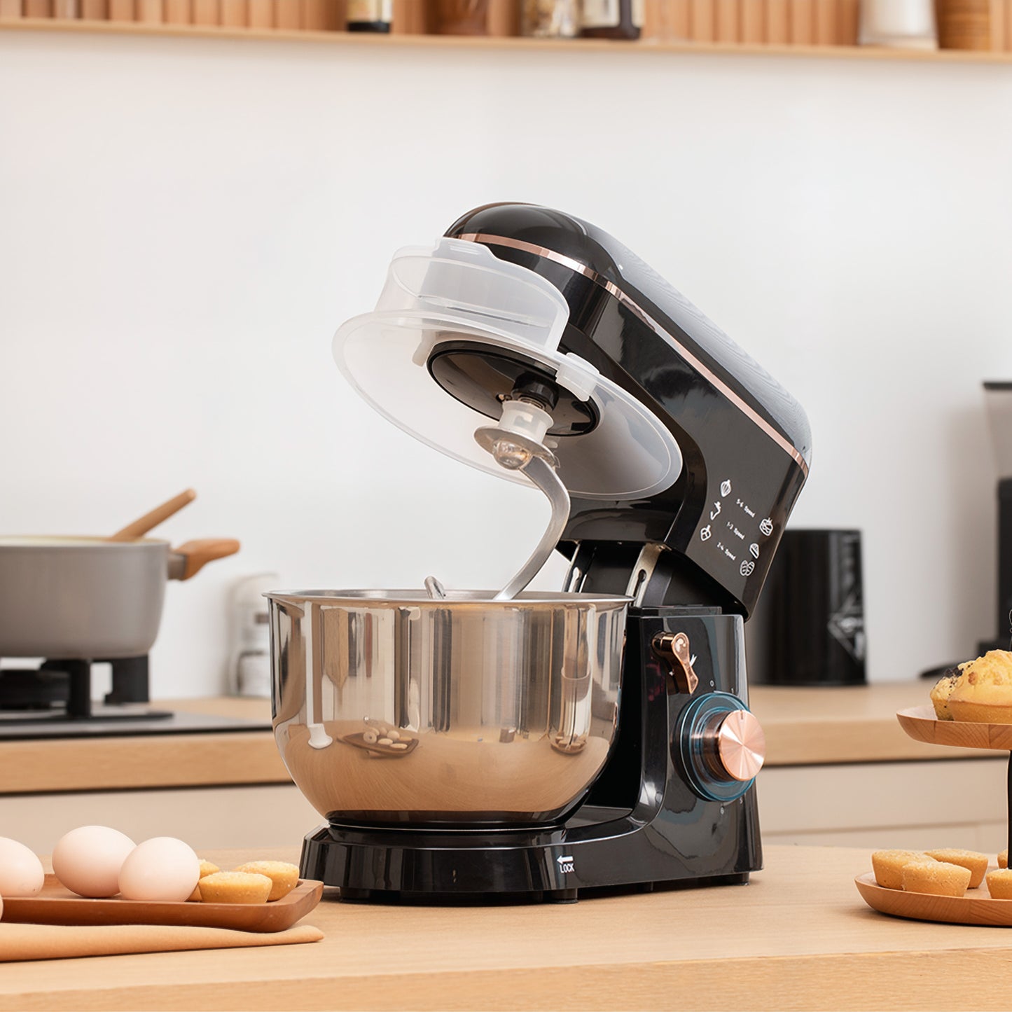 HOMCOM Stand Mixer 1400W 6 Speed Pulse Tilt Head with 5L Stainless Steel Bowl Dough Hook Whisk Splash Guard Beater